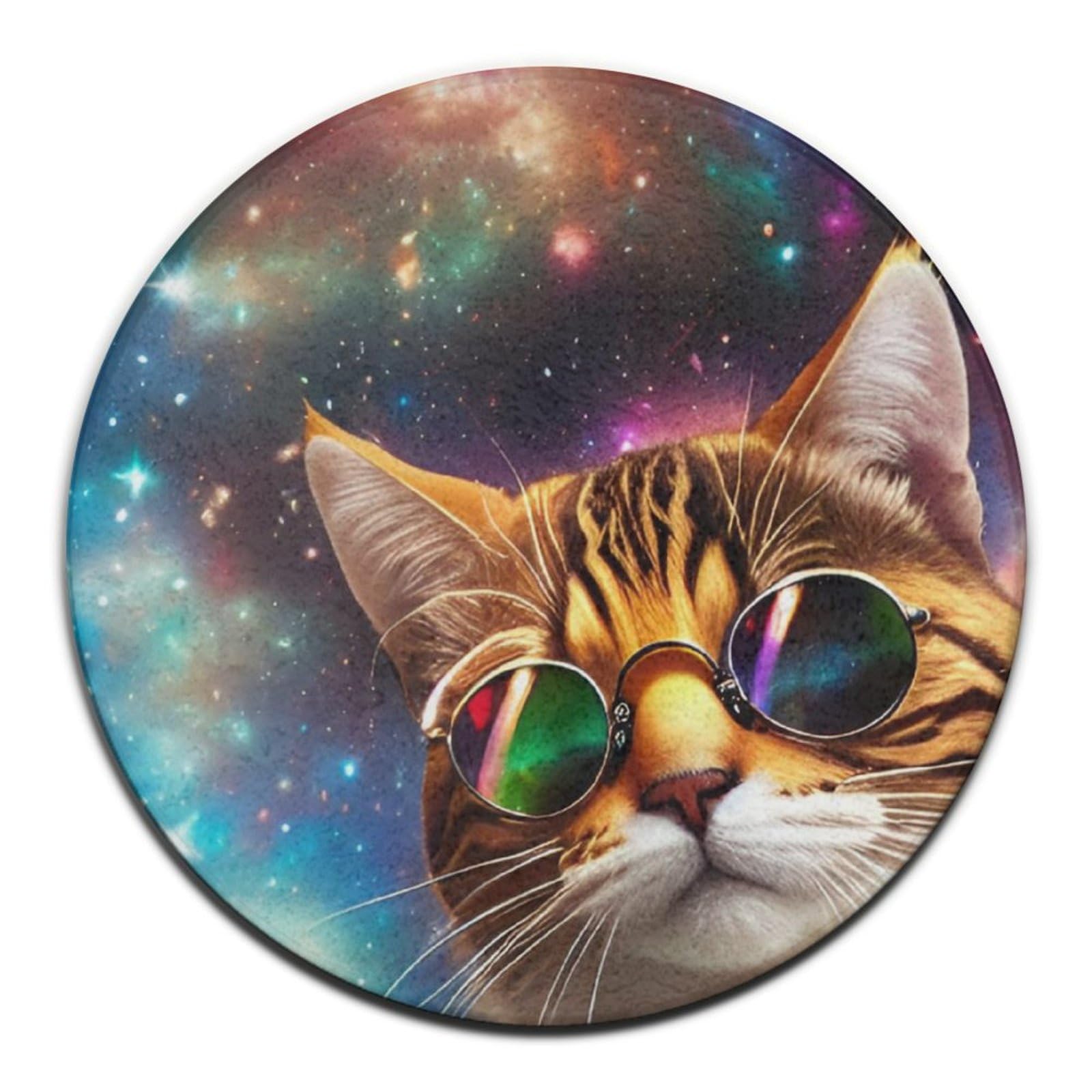 WUXEKZO Paisley Memory Foam Cool Cat Galaxy with Sunglasses Art Circular Mat for Home, Office - Absorbent Standing Mat Abstract Decor
