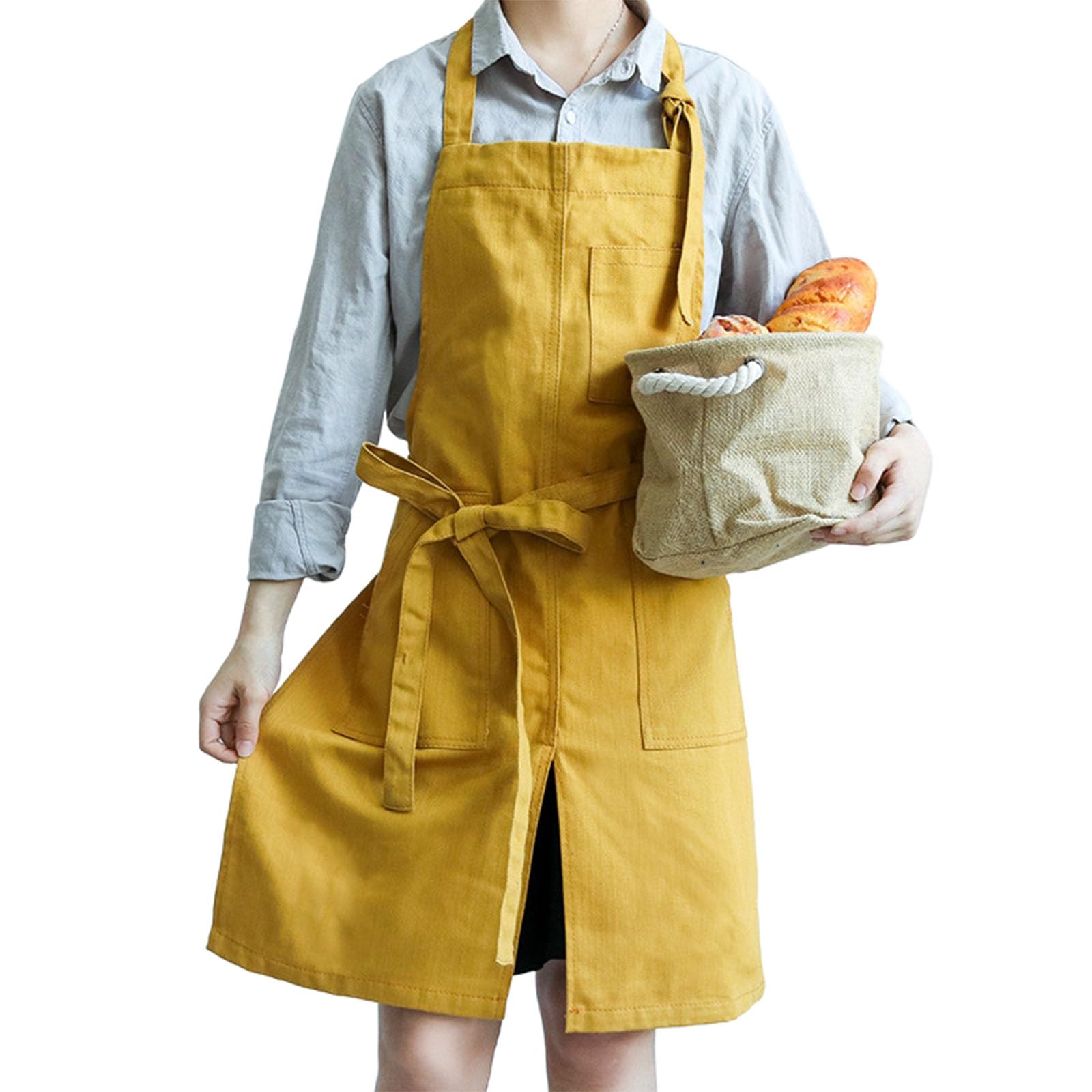 Delantal De Cocina De Lona para Hombres Y Mujeres, Estilo Halter con Bolsillos, Adecuado para Cocina, Repostería Y Restaurante,C