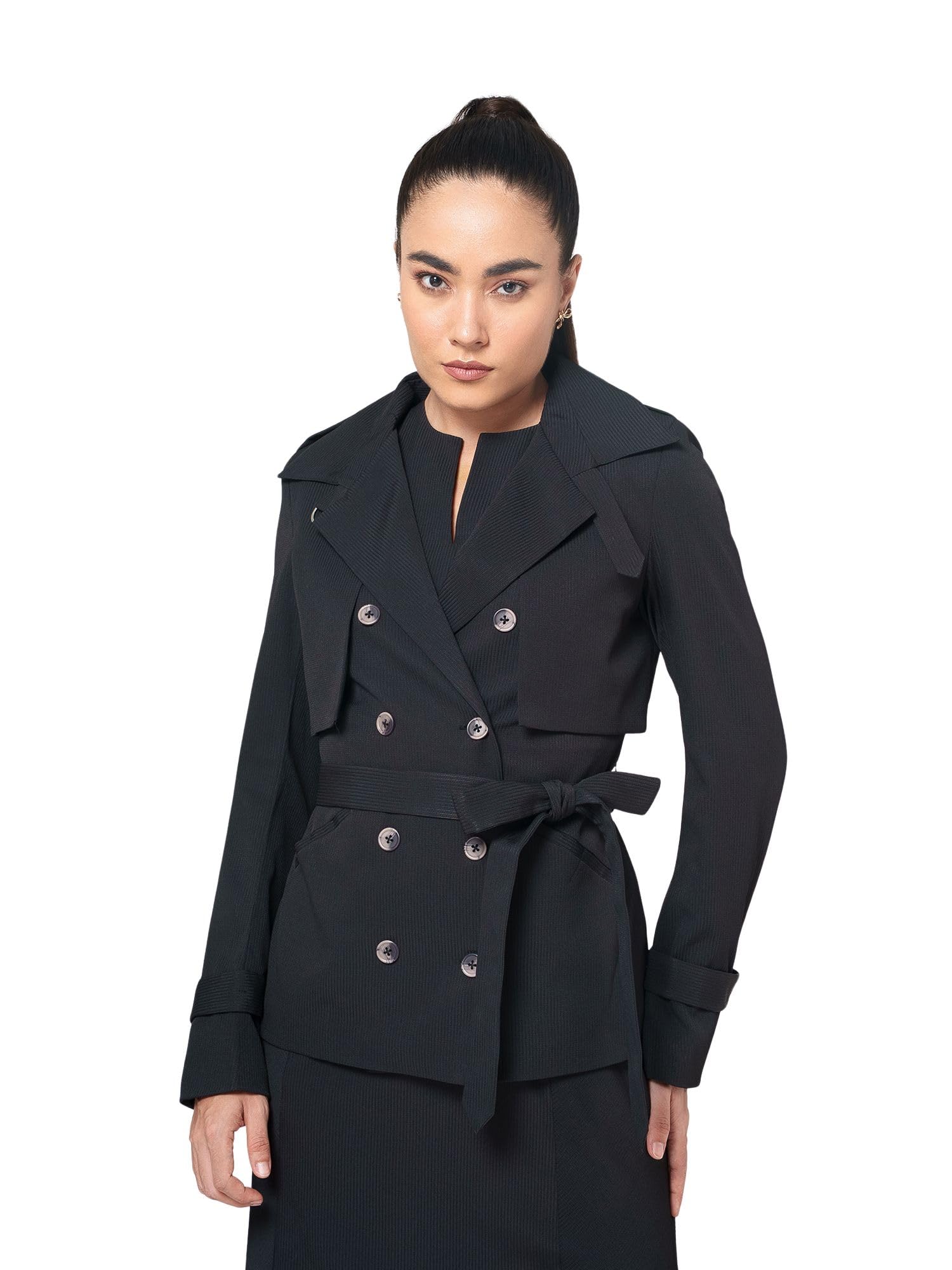 Women's Textured Belted Jacket | Overlap Front | Full Sleeves | Regular Fit Blazer | Office, Formal & Smart Casual Wear-picture-19