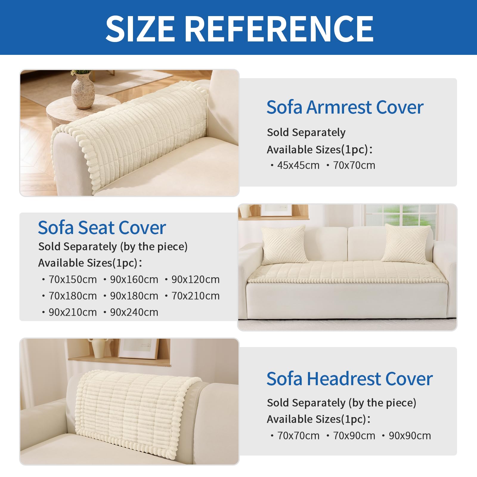 YSTELLAA Funda Sofa Franela, Funda para Sofá Universal Antideslizante, Cubre Sofa Forma L Y De Esquina, Fundas Sofa Chaise Longue para Salón Y Sofá De Varias Medidas(Beige, 90x240cm)