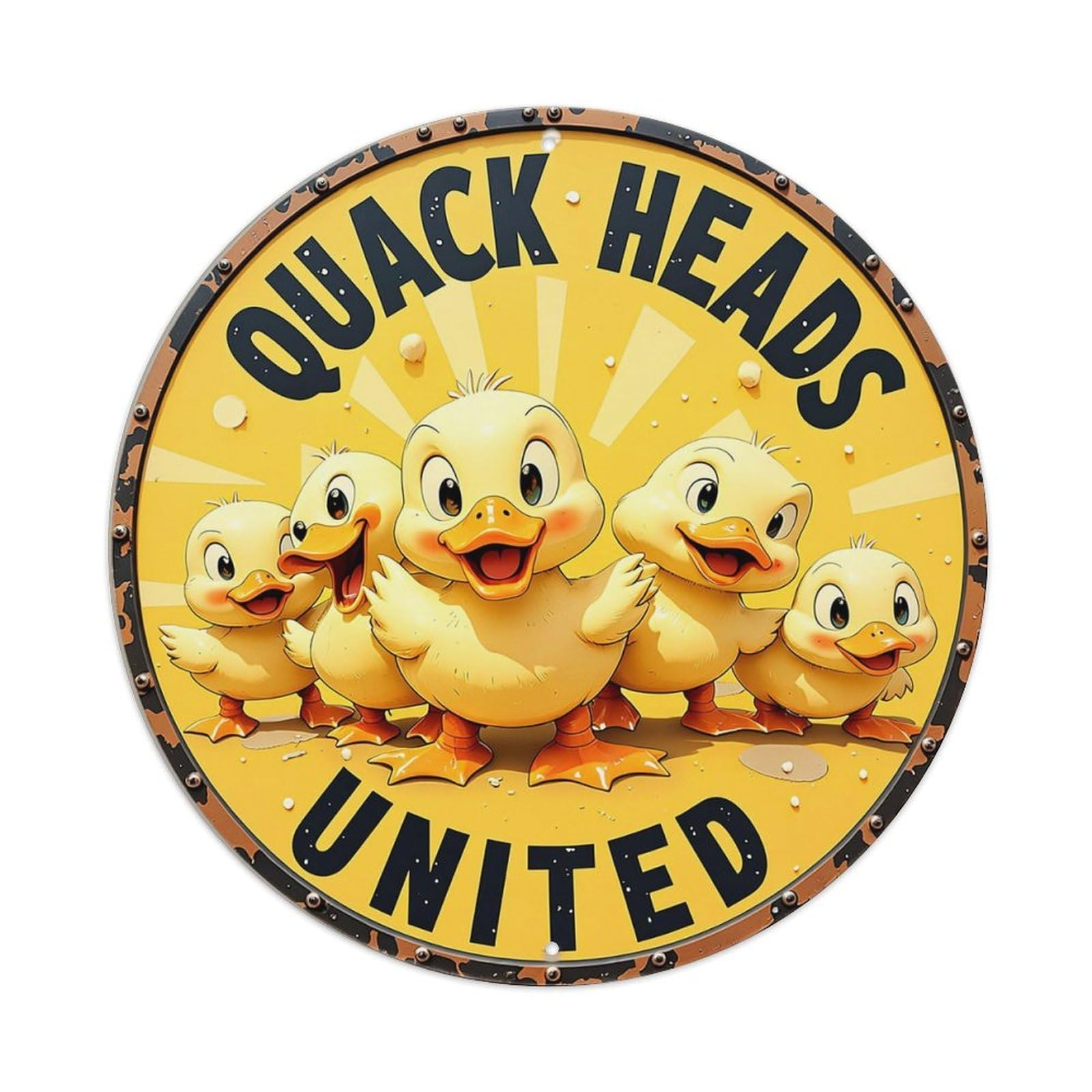 Jdyaojiesheng Vintage Quack Heads United Duck Pattern Round Tin Sign Retro Metal Wall Decor Metal Poster, Home Bar Garage Farmhouse Cafe Wall Art Decoration 8X8inch