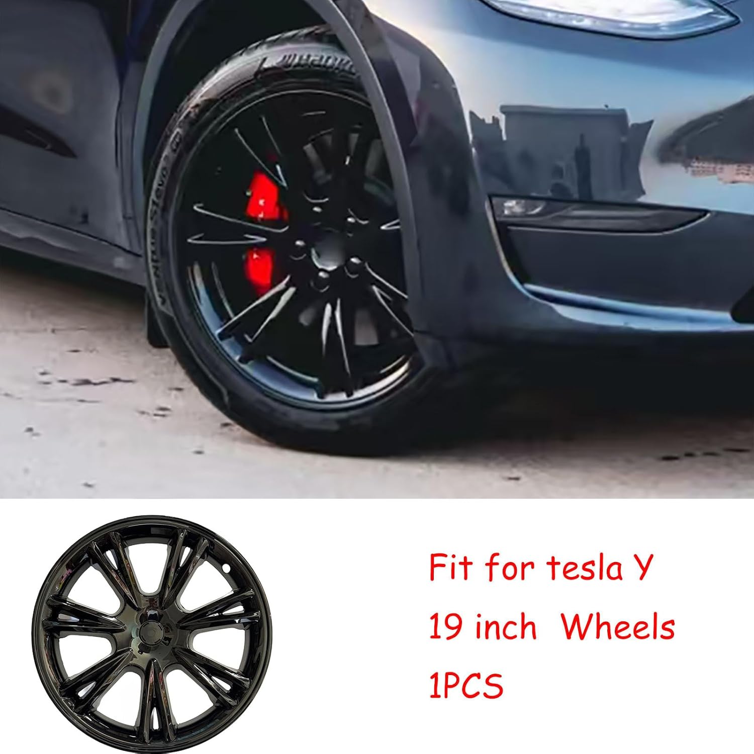 19 Inch Wheel Covers for Tesla Model Y Accessories 2020-2024 Gloss Black ABS Material Hubcaps Replacement for Tesla Model Y 1PCS（Sport Style）