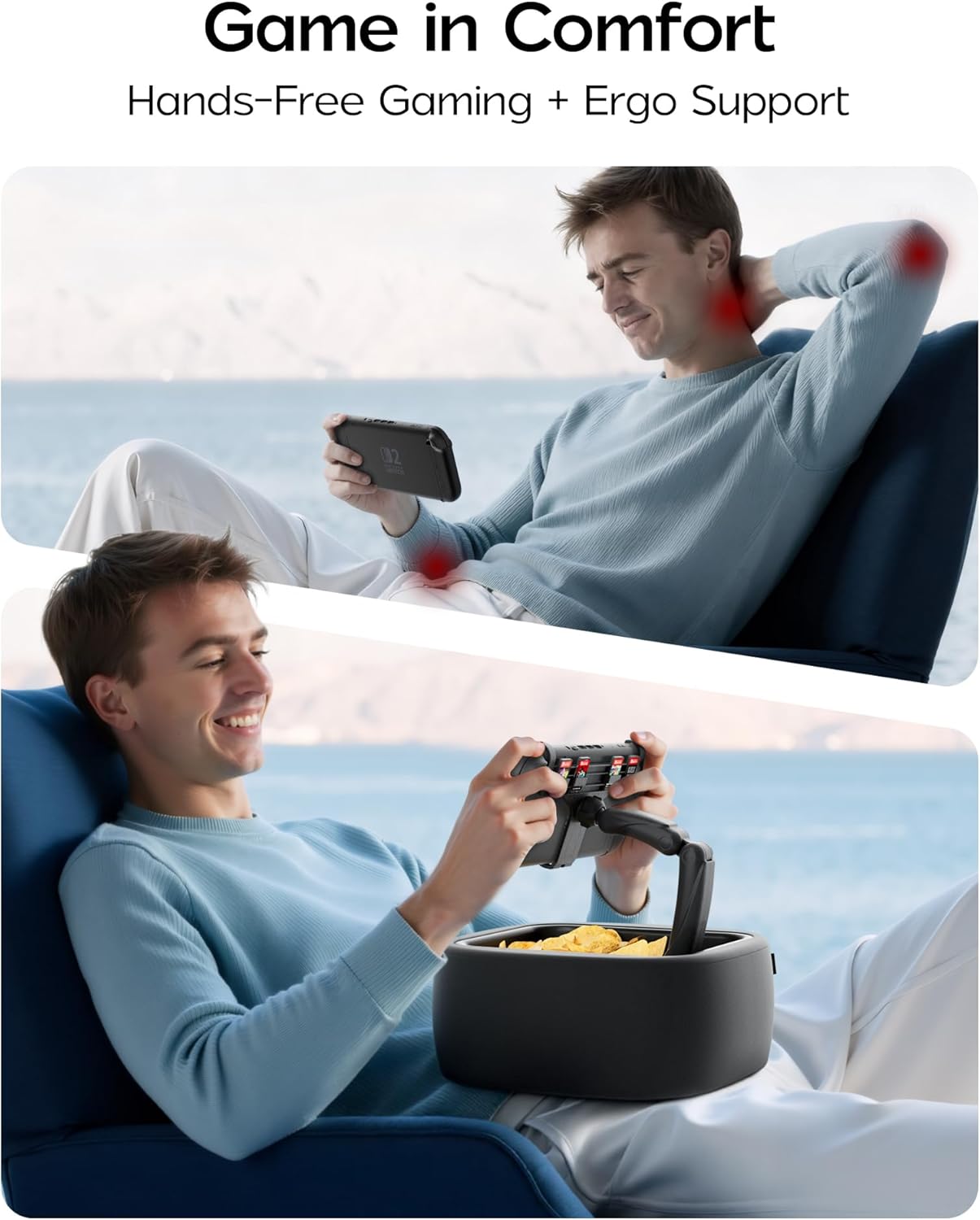 LULULOOK Gaming Pillow Stand for Nintendo Switch 2 & 4.7-14.6" Tablet, Zero Gravity Kindle Pillow Stand for Lap Compatible with Nintendo Switch 2 Accessories (Machine Washable)