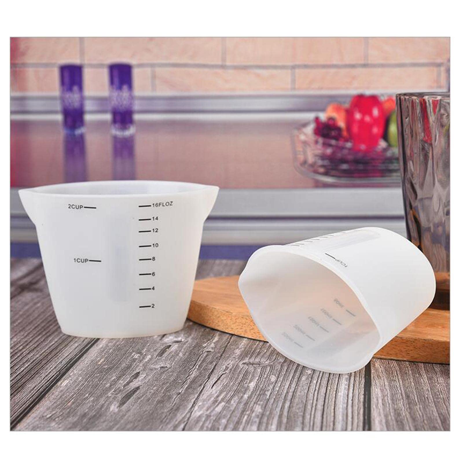 Wiederverwendbare Silikon-Messbecher, Messwerkzeuge für Küche, Backutensilien, 500 ml, Weiß, 10 Stück