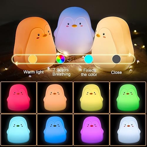 Miniatura 9 de Eoanwu Luz nocturna LED para niños, bonita luz nocturna de gato que cambia de color con control de grifo, funciona con pilas, portátil, de silicona,