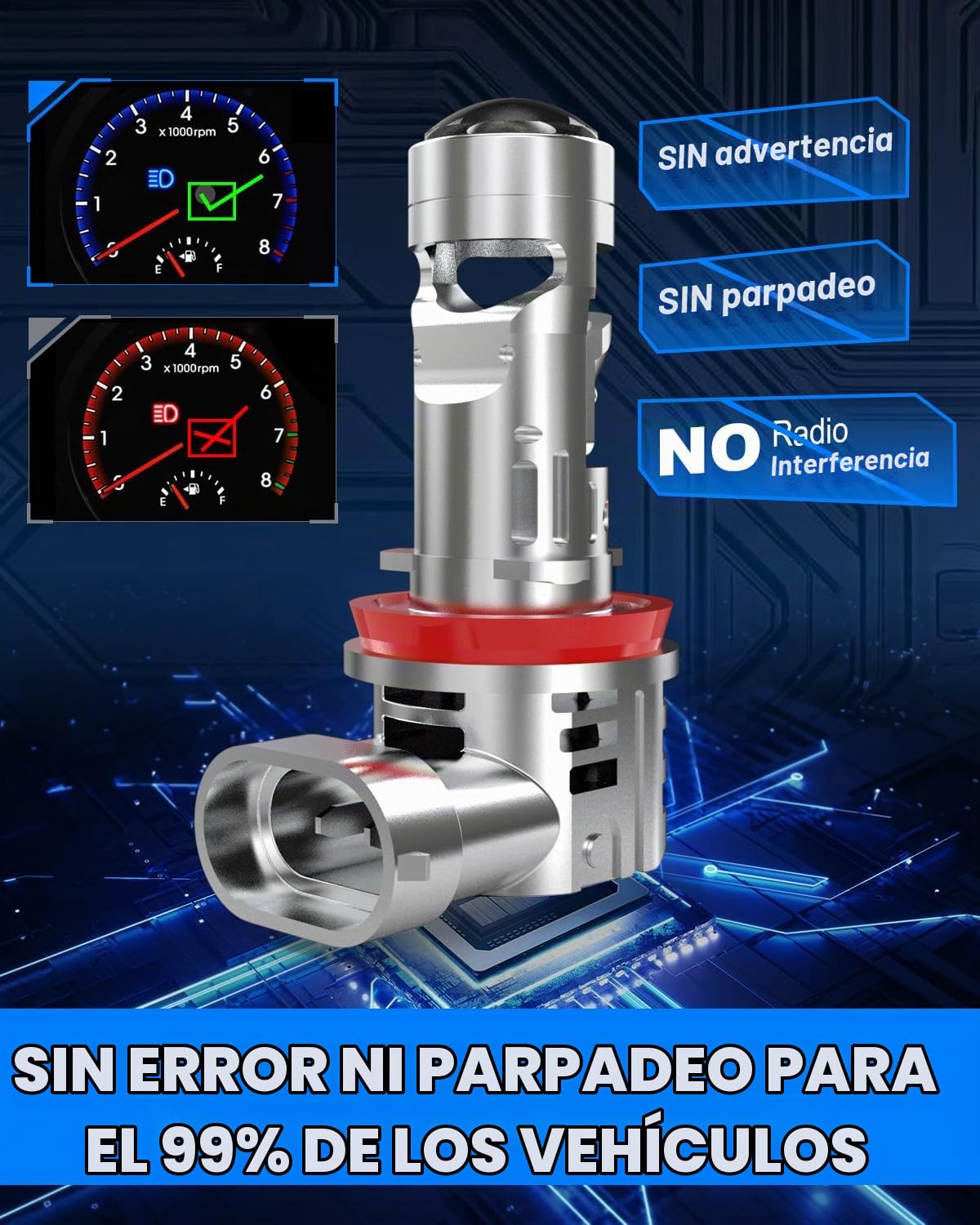 KATUR Bombillas H11 LED 30000LM, 800% Brillo 6000K Blanco Xenón Tamaño Mini 1:1 Enchufar y Listo Bombillas LED H8 H9 con Lente de Proyector, Paquete de 2