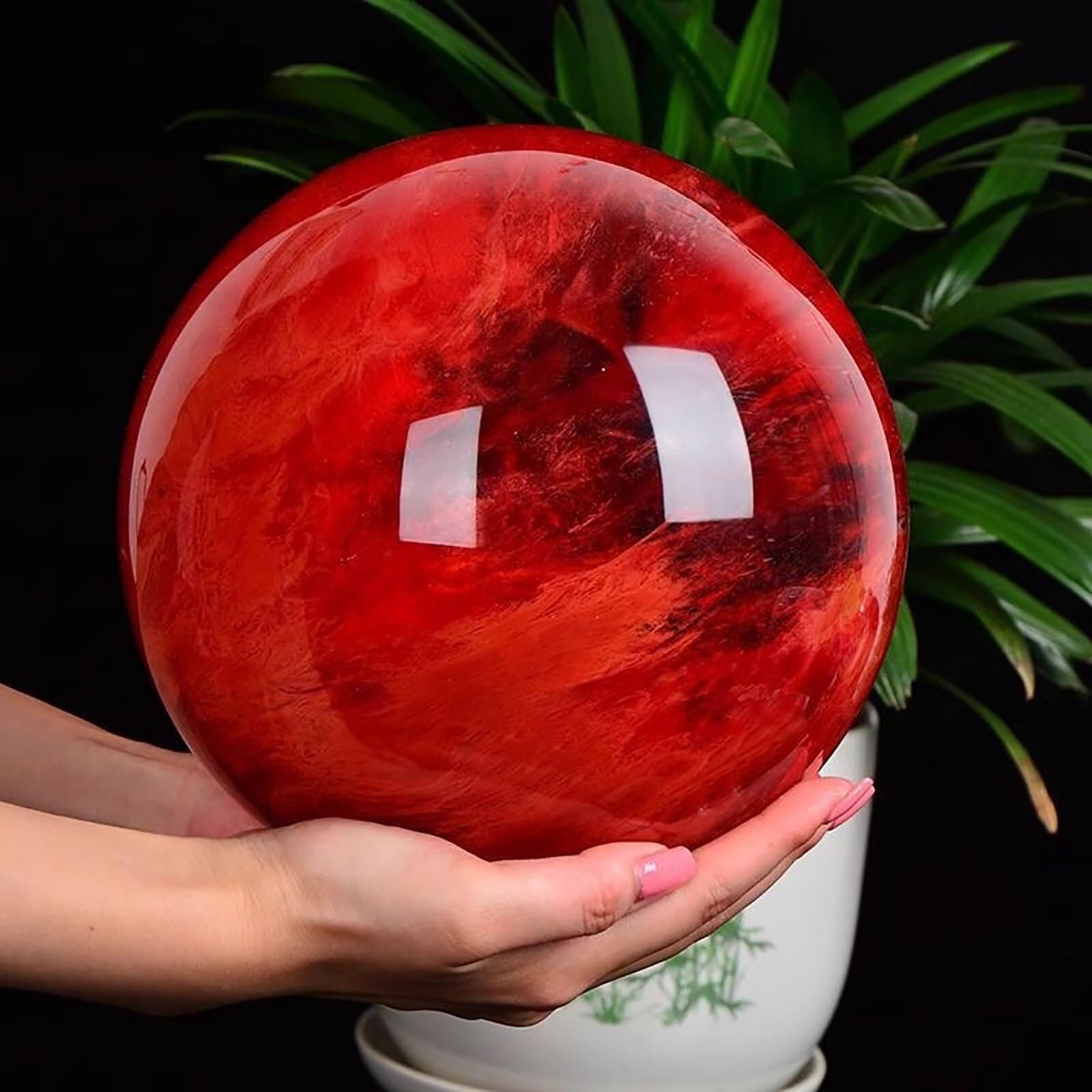 Sfera di cristallo con supporto, sfera di cristallo naturale rossa, ornamenti, squisita fattura, per meditazione, decorazione da scrivania, ufficio (9 cm)