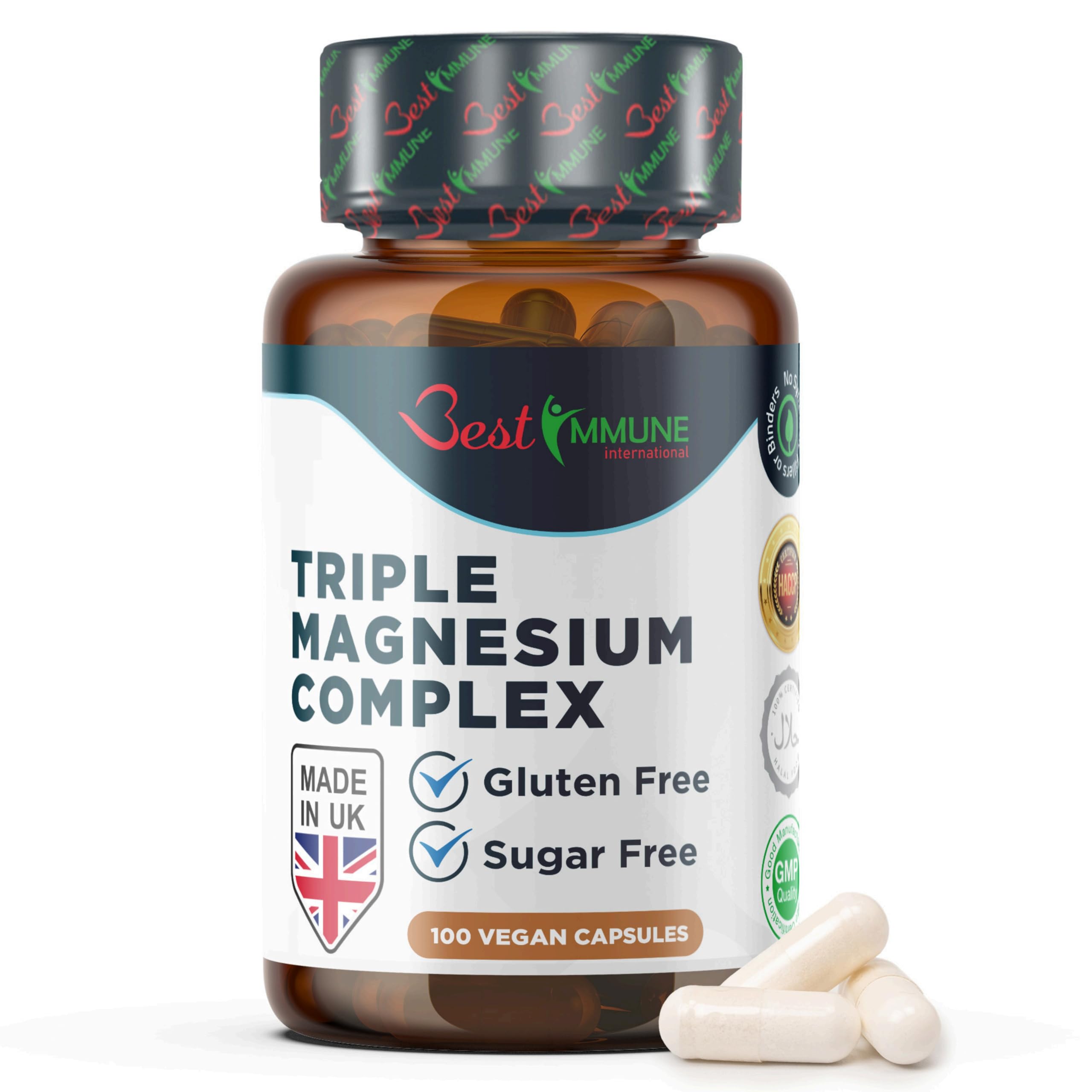 Best Immune Advanced Triple Magnesium Complex Ideal Strength Magnesium Citrate, L-ascorbate & Oxide 100 Vegan Capsules Natural Product Highest Bioavailability