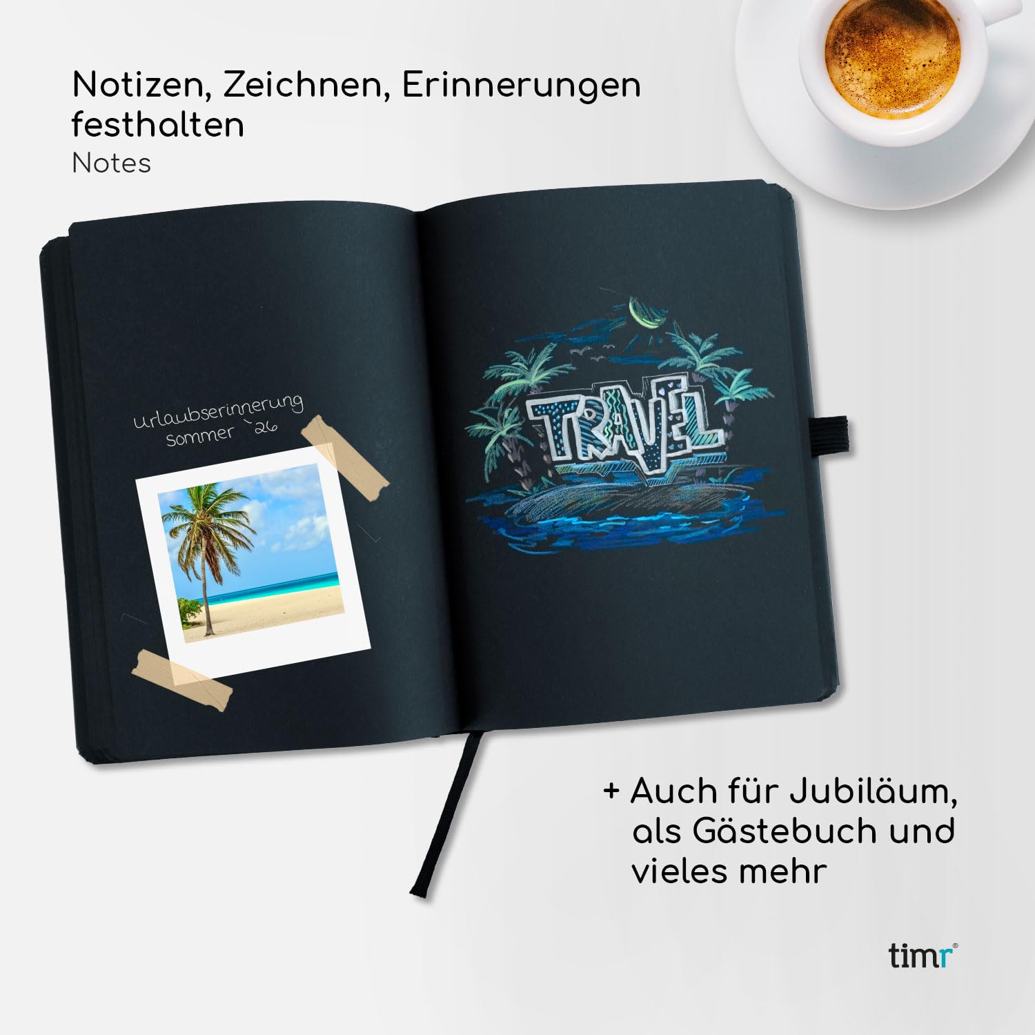 Timr Notizbuch A5 mit schwarzen Seiten 90 g/qm - 192 Seiten inkl. Kugelschreiber - hochwertig schreiben zeichnen I tr508