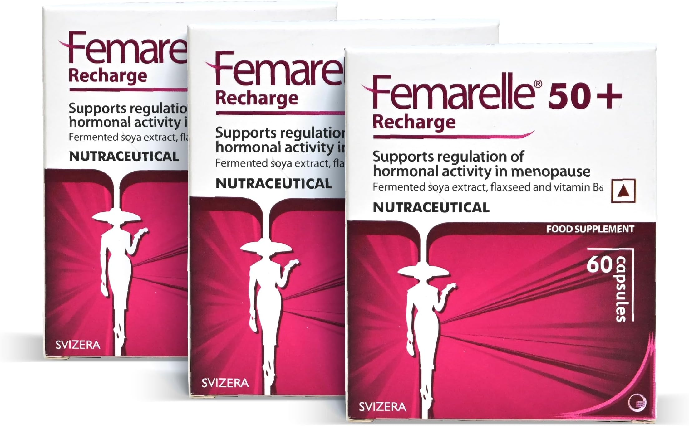 Femarelle Recharge | Natural Supplements for Women | Menopause Support for Hot Flashes, Hormone Balance, Mood Swings | Global Brand | 60 Capsules Per Pack (Pack of 3)
