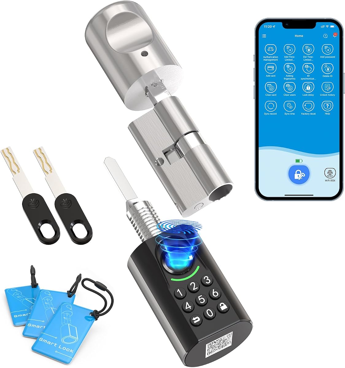 WELOCK U71 Türschloss Fingerabdruck,Elektronisches Türschloss Code | RFID Karte,APP,WiFi,Fingerabdruck Schloss Haustür IP65,Smartes Türschloss Schließzylinder für Türen von 60-90mm,Smart Lock
