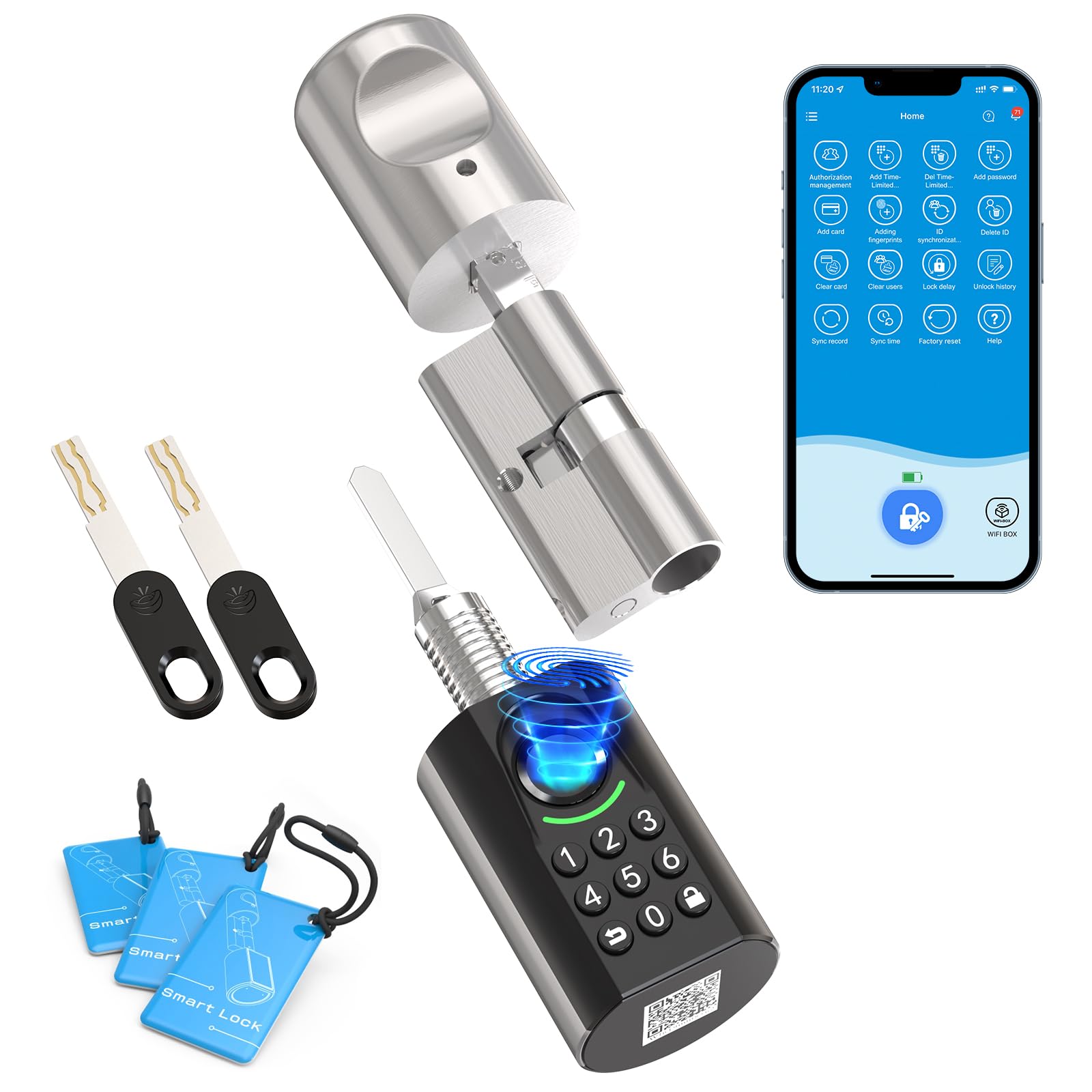 WELOCK U71 Türschloss Fingerabdruck,Elektronisches Türschloss Code mit RFID Karte,APP,WiFi,Fingerabdruck Schloss Haustür IP65,Smartes Türschloss Schließzylinder für Türen von 60-90mm,Smart Lock