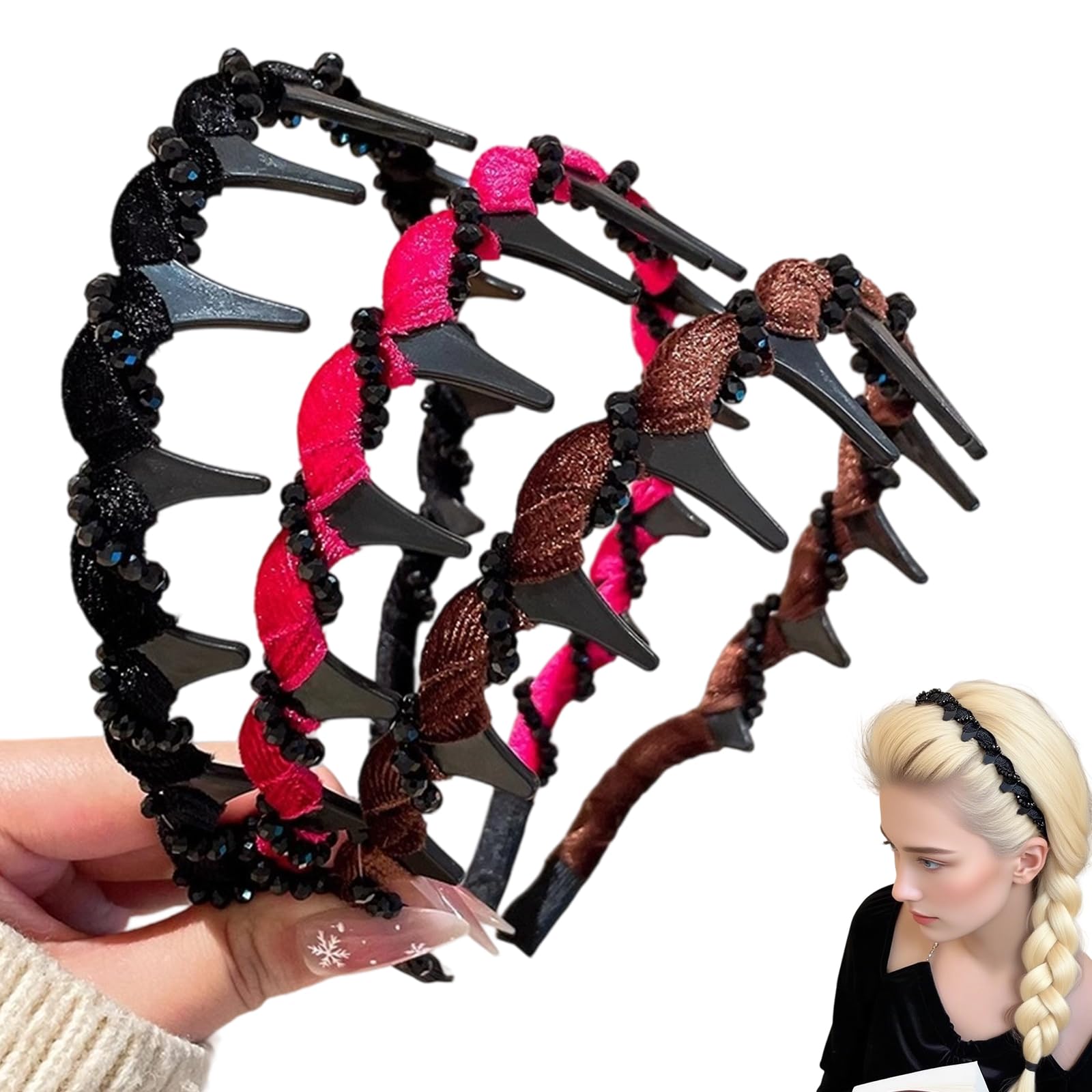 3 Pack Vintage High Cranium Artificial Pearl Hairband,Elegant Beaded Pearl Headbands with Teeth, Comb Hair Hoop Band Headwear for Women Girls, Non