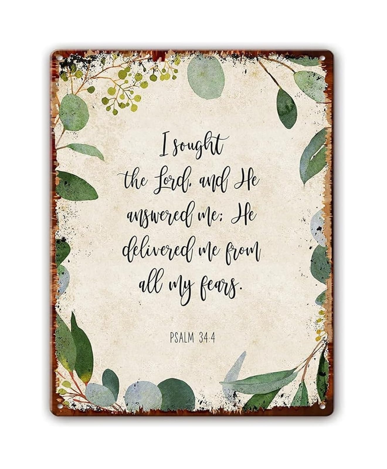 FNYUVNFAF Religious Gift Bible Verse Psalm 34:4 He Answered Me Inspirational Metal Sign Christian Wall-Art for Home Church 8 X 12 inch