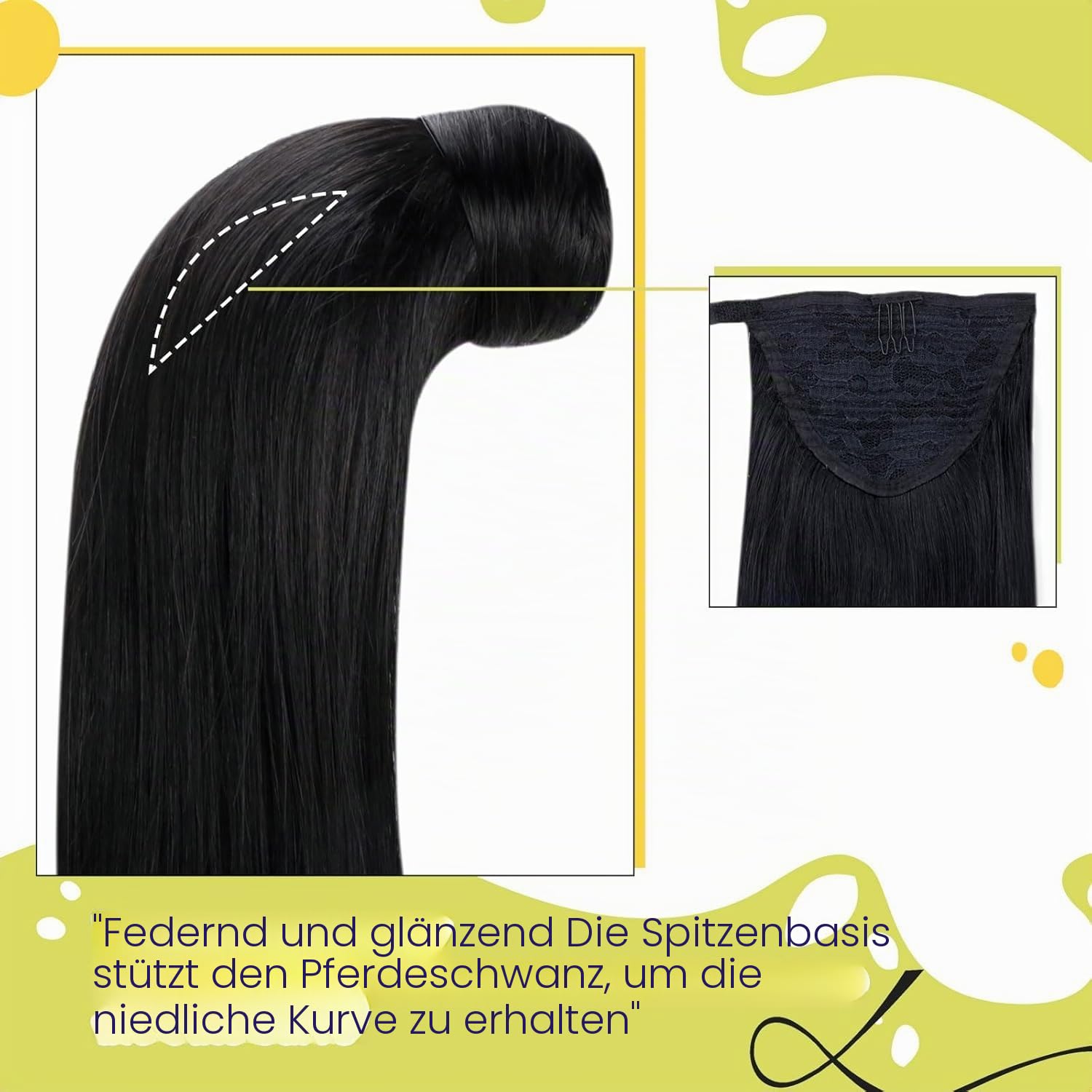 RUNATURE Echthaar Zopf Schwarz 45cm 80g #1 | Clip in Ponytail–hitzebeständig, nahtlos integriert, seidiger Glanz. Kein Haarausfall, verleiht sofort Länge und Fülle.