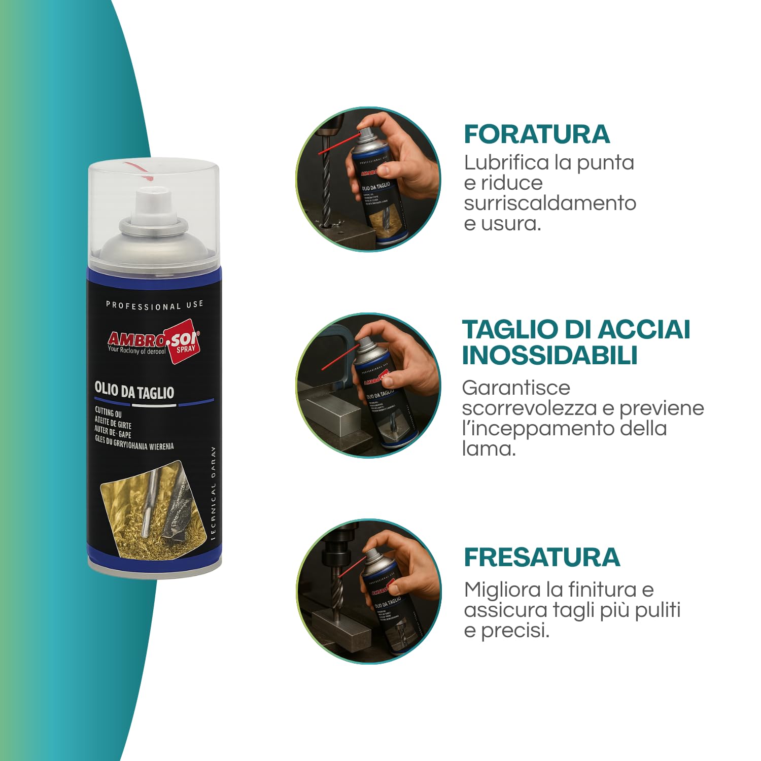 Bomboletta Olio da Taglio per Officina Spray 400ml olio lubrificante professionale, spray per il taglio di metalli dolci e duri, protegge lame e tornio, Made in Italy (6)