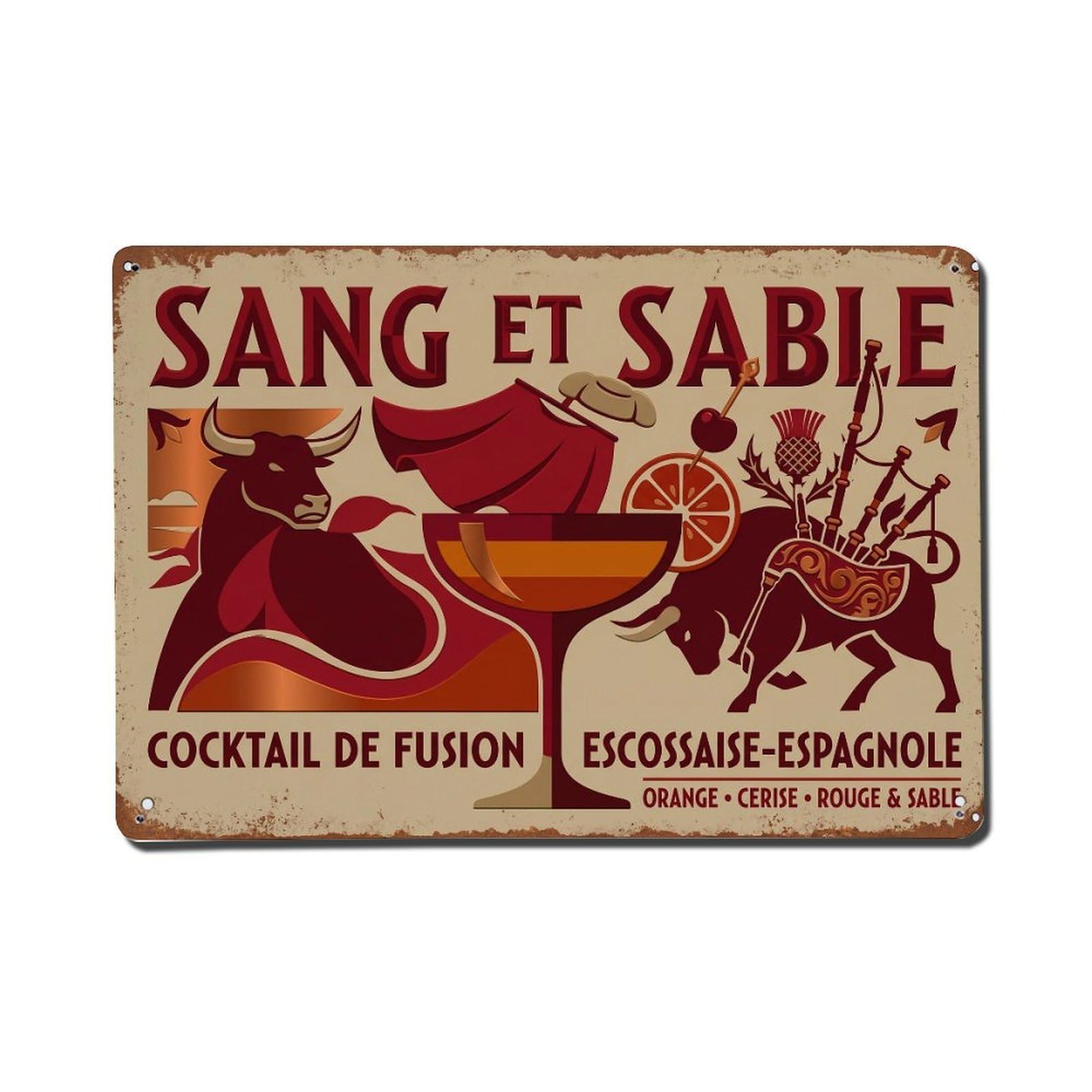 Blood Sand Luxurious Drink Metal Tin Sign Plaque Wall Decor for Cafe, Club Bar, Office, Home Garden Metal Poster 8x12Inch
