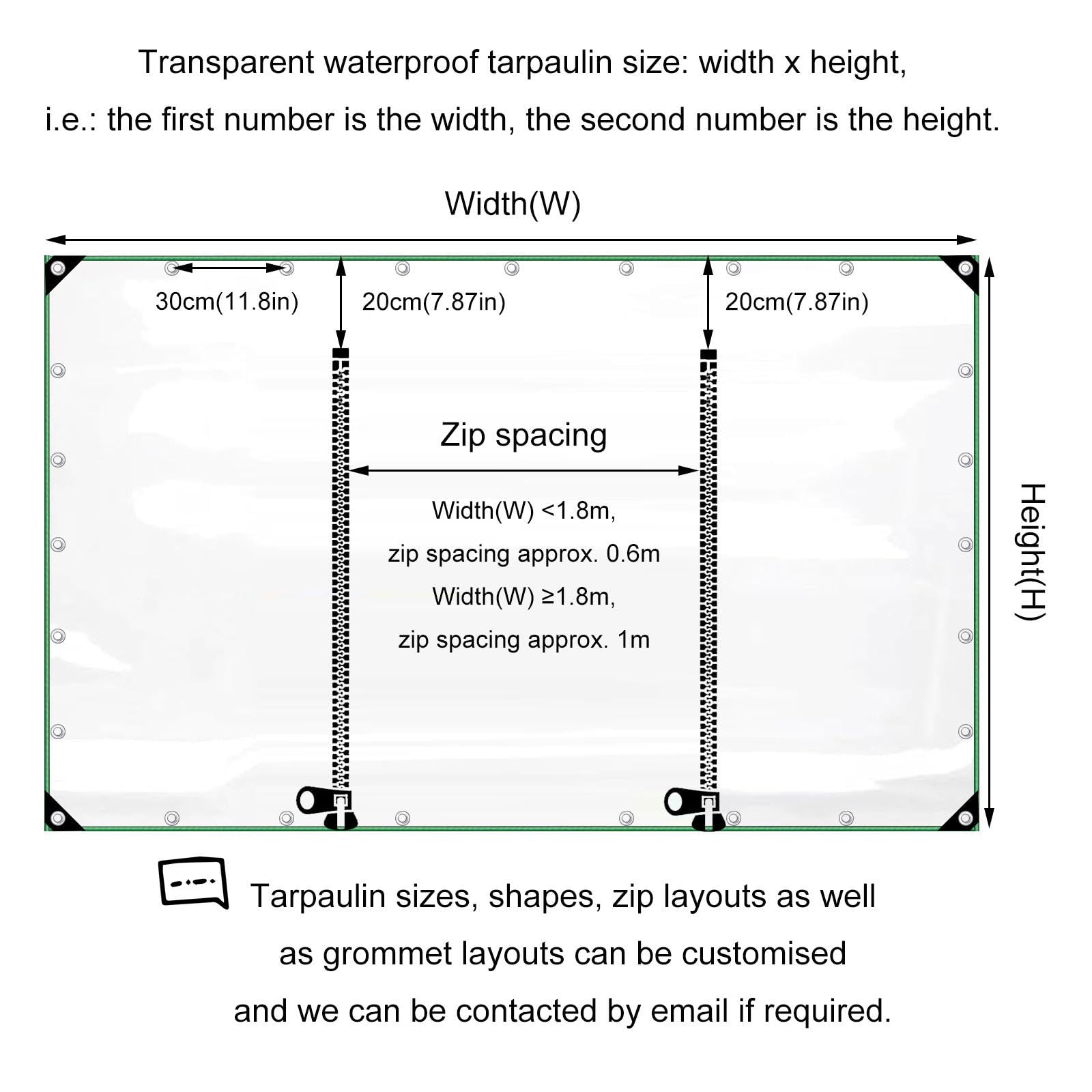 Transparente PVC-Planen-Vorhänge mit Reißverschluss-Tür für Outdoor-Pavillon, 2 x 2 m, strapazierfähig, transparent, Outdoor-Pavillon-Vorhänge mit Reißverschlusstür, wetterfest und langlebig, Terrasse