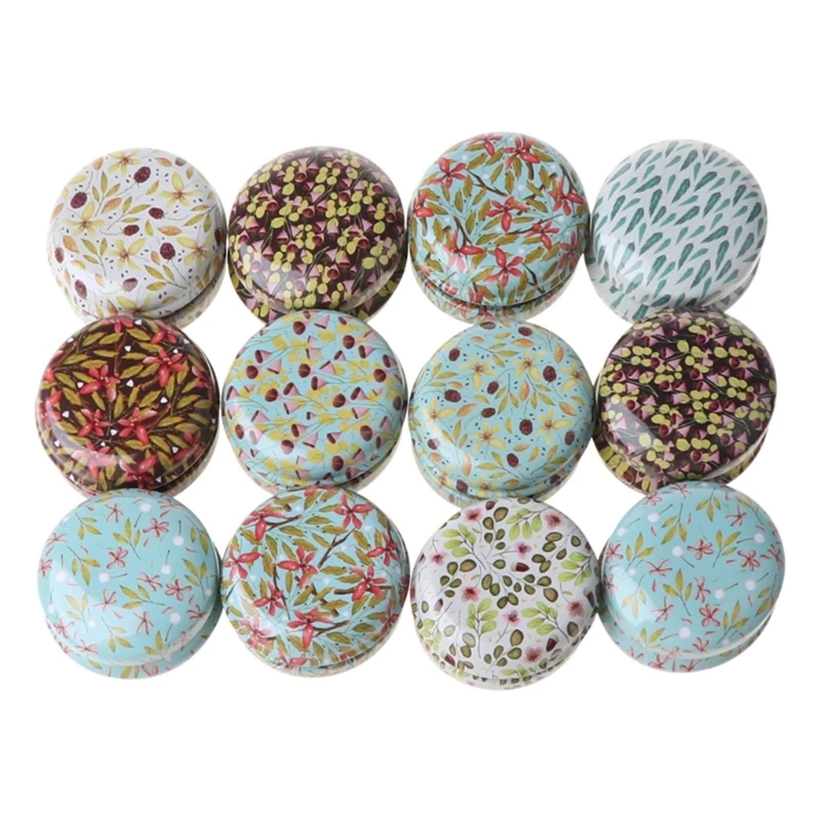 Candle Jars, 12pcs Mini Flower Tin Box Candle Jars DIY Candle Jar Balm Round Empty Lipstick Case(E)