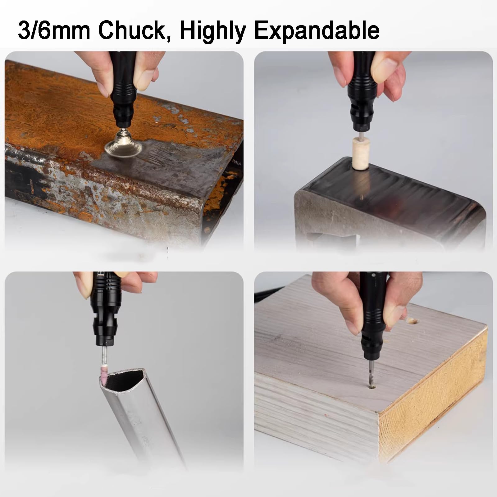 Kit de molinillo neumático de lápiz, herramienta de grabado micro de aire de alta velocidad, 75.000 RPM, 10 cabezales incluidos, capacidad de portabrocas de 2,38 mm/3 mm para corte y pulido industrial