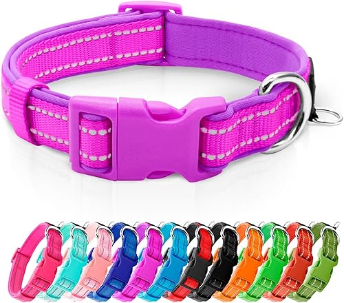 azuza Collar reflectante para perro, collar de neopreno suave acolchado para mascotas con anillo de etiqueta de identificación, ajustable para