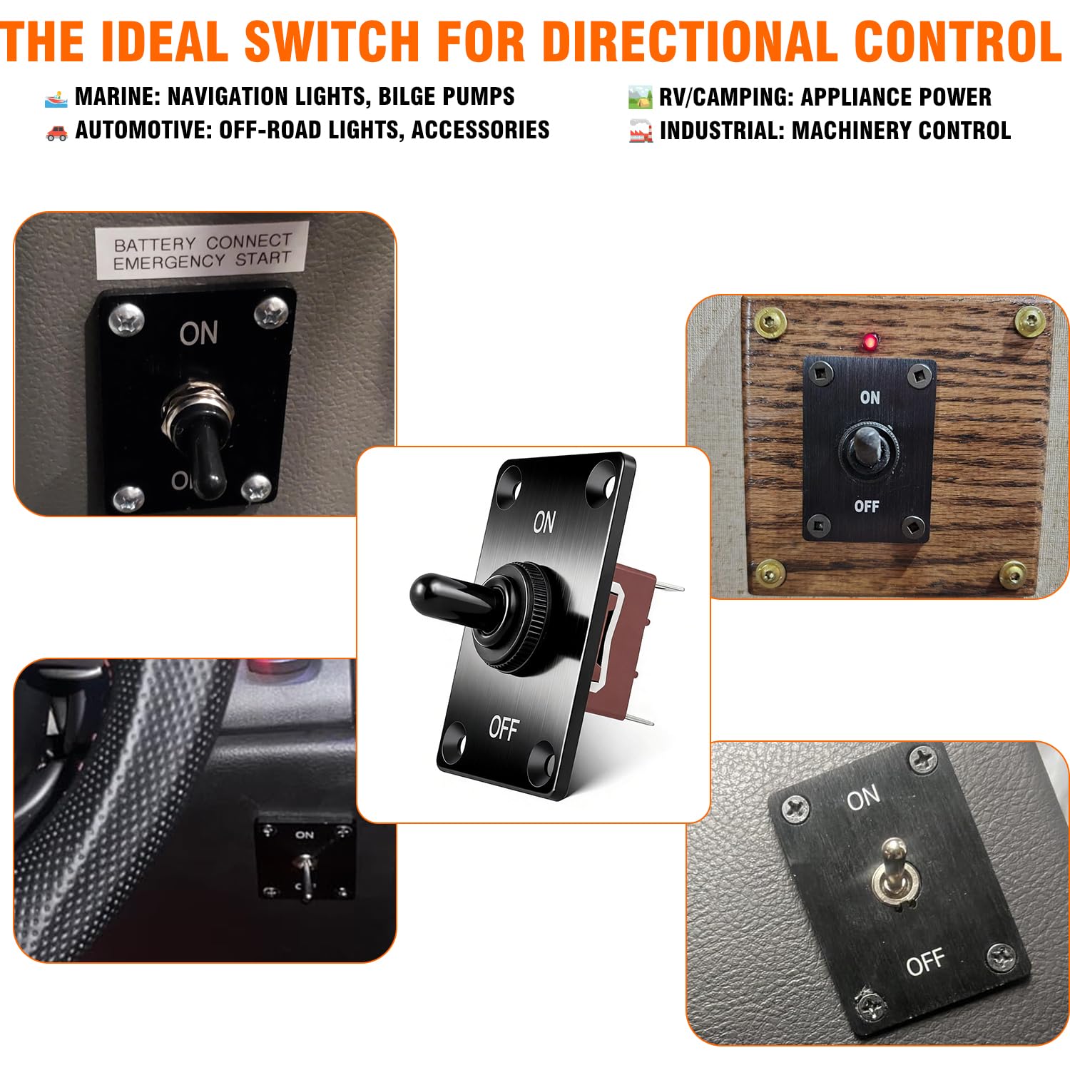 Heavy Duty Waterproof Toggle Switch 12V DC 30A 2 Pin SPST ON/Off with Mounting Panel - Marine Grade Toggle Switch for Boat,Automotive, RV, Off-Road Applications