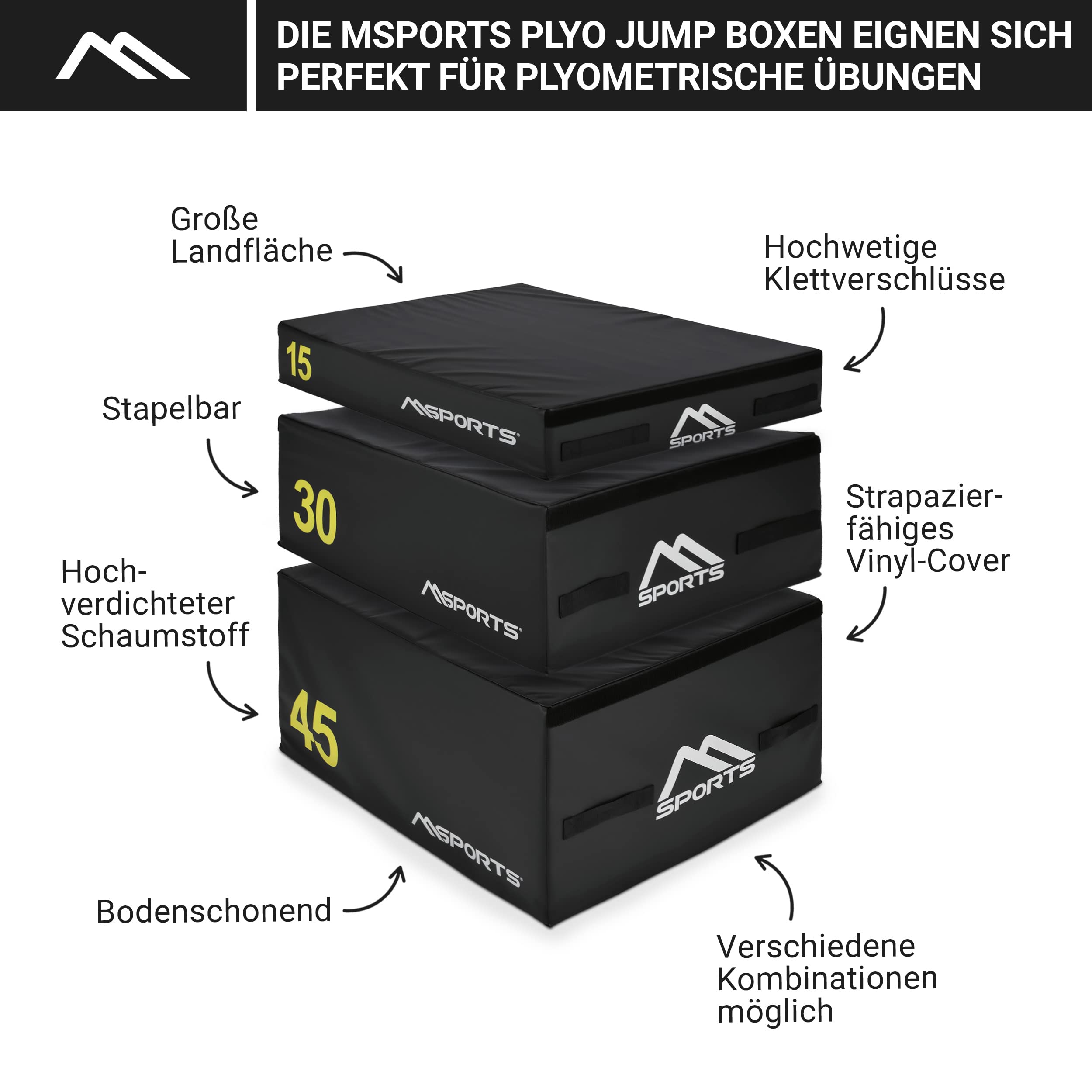 Plyo Box Profesional de 3 piezas | Juego de caja de salto • Caja pliométrica • Caja de salto • Entrenamiento pliométrico