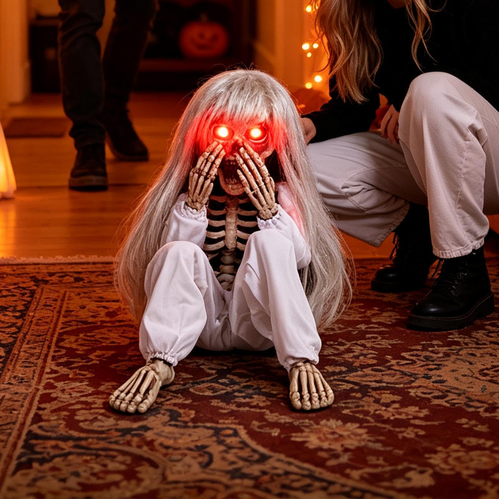 Decorazione Scheletro Halloween Halloween con Lunghi Capelli Piangenti e | Decorazioni Gotiche Da Casa E Favori Per Feste Per Cimitero, Cortile, Bar, Casa, Soggiorno, Ingresso E