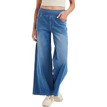 Stretch Wide Leg Jeans for Women High Waist Pull On Jeans Denim Pants Loose Jeggings
