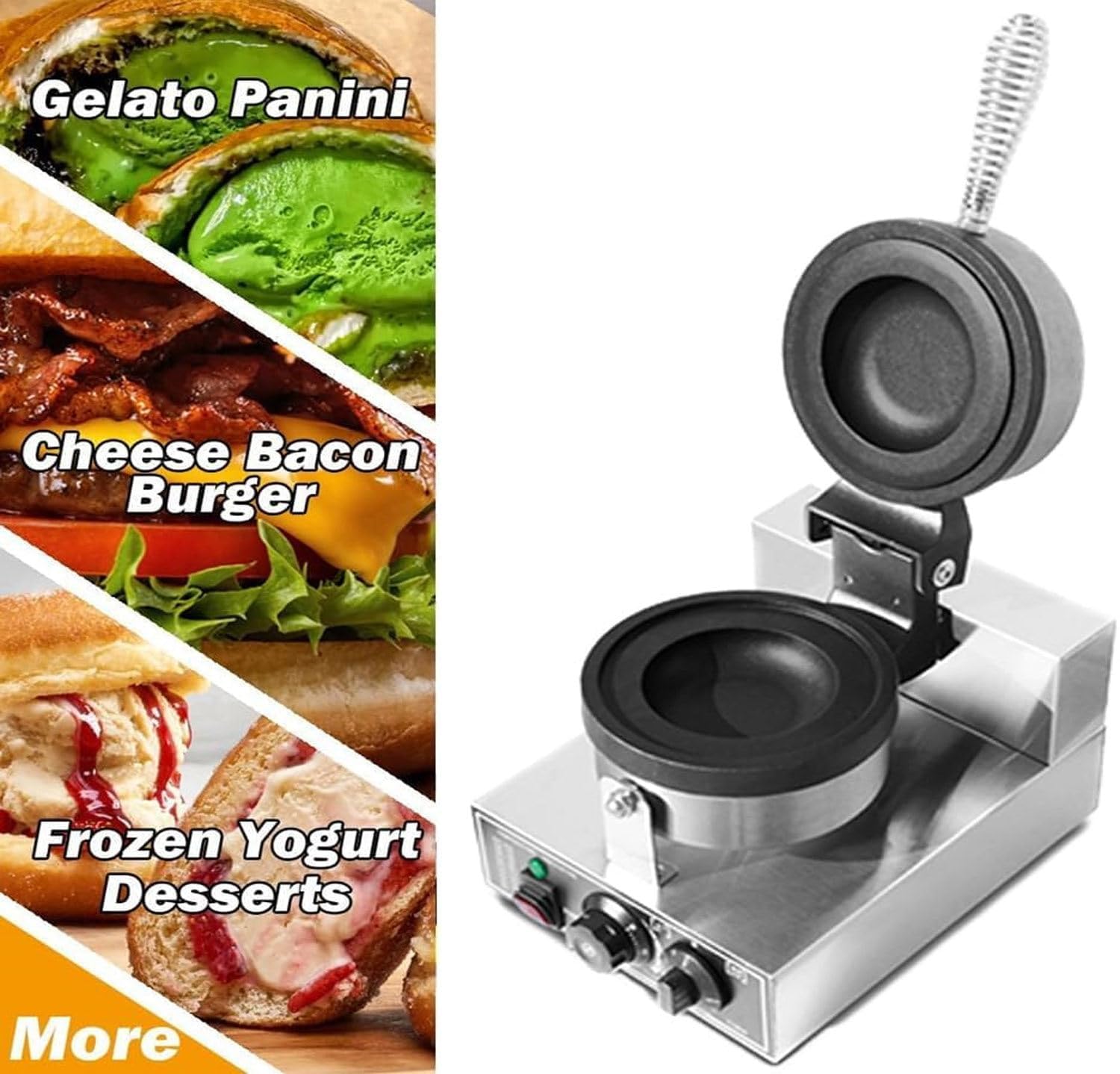 Gofrownica komercyjna do burgerów o mocy 1300 W, opiekacz do kanapek UFO z płytami nieprzywierającymi, 50–300°C do hamburgerów, panini i przekąsek