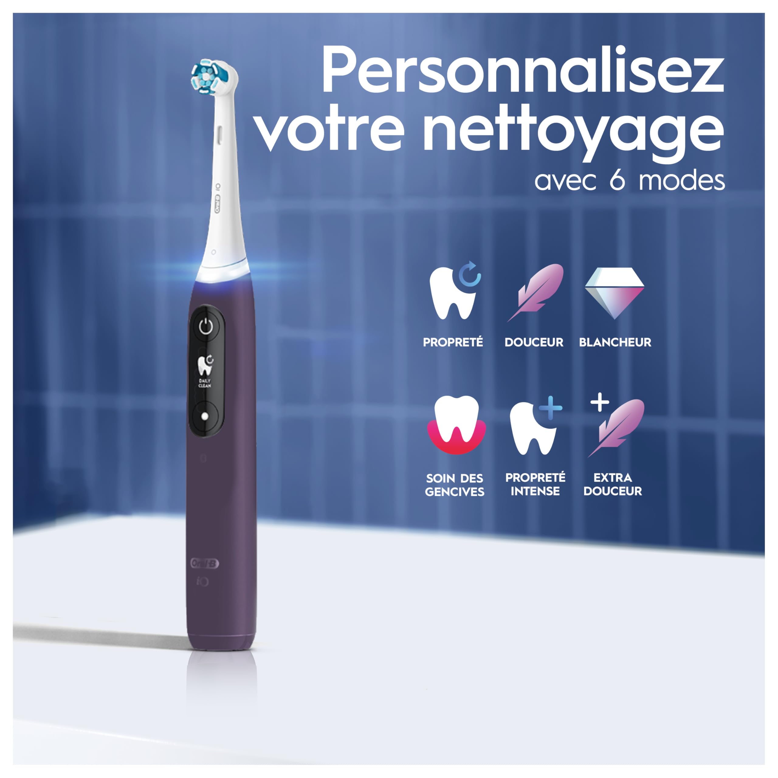 Oral-B iO 8 Brosse À Dents Électrique Blanche, Un Capteur Signalant Le Pression Pour Protéger Les Gencives, Des Accessoires, 2 Brossettes De Rechange, 1 Chargeur, 1 Étui De Voyage, Emballage En Carton