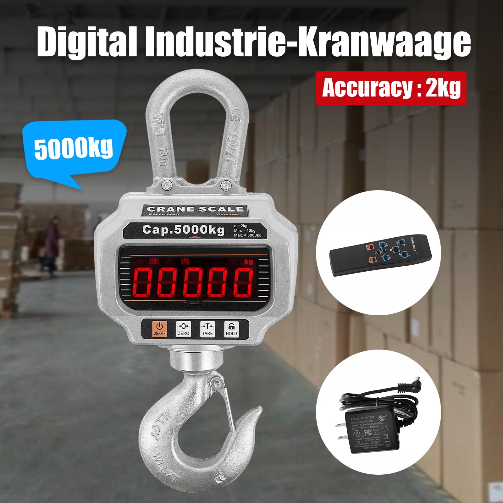 Gancho Pesador Báscula de grúa Industrial LED 5000kg 5T profesional Báscula de tracción suspendida Peson LCD Duty Electrónica Báscula de carga 1000LBS