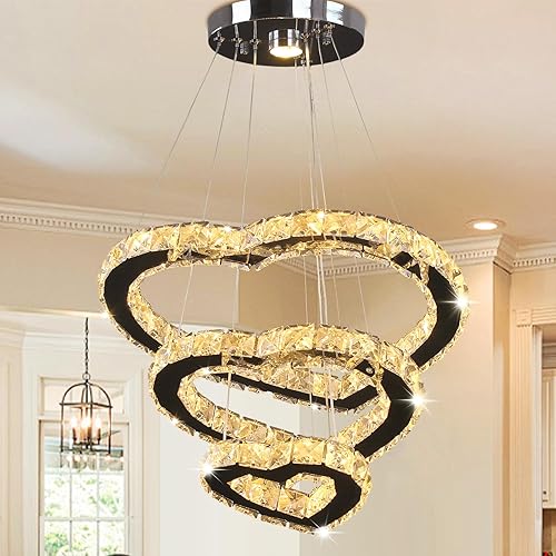 Modernos candelabros de cristal grandes de 3 anillos LED lámpara de techo ajustable de acero inoxidable lámpara colgante para dormitorio, sala de