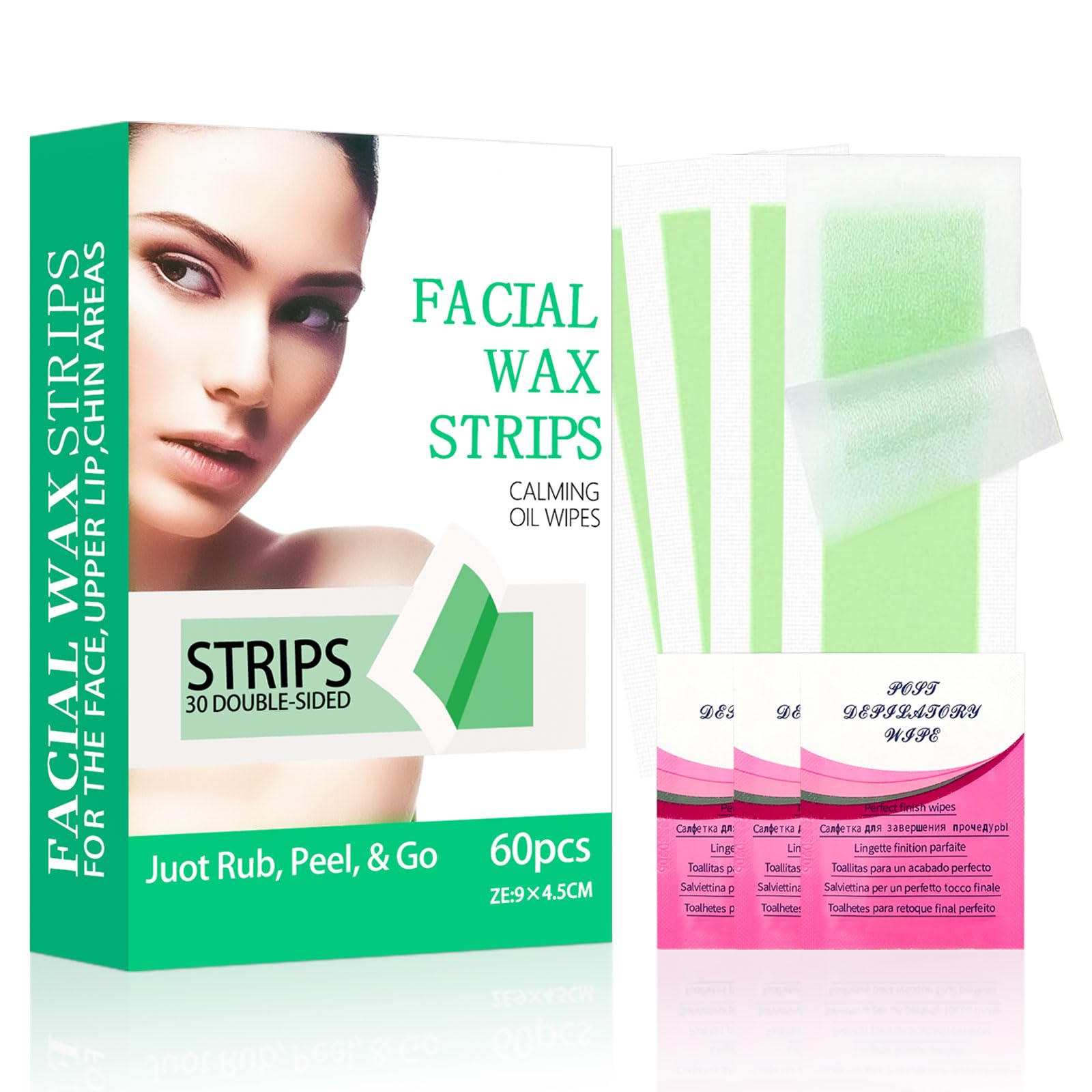 Hair Removal Strips for Face, 60PCS Facial Wax Strips for Women