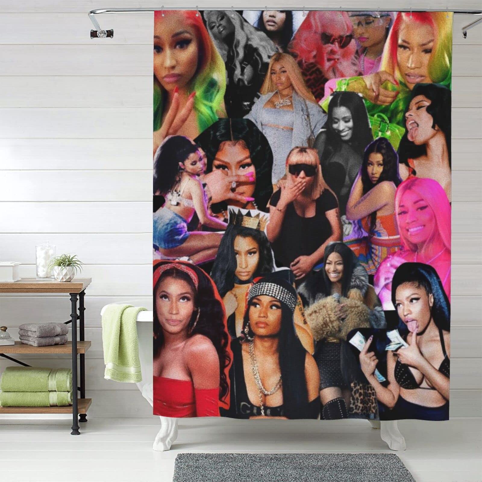 Nicki Music and Minaj Cubicle Shower Curtain Lining 60 "Wide by 72" Long, Personalized Custom Pattern, Soft Small Size Shower Curtain Lining, with Iron Hooks 12 piecesOne Size