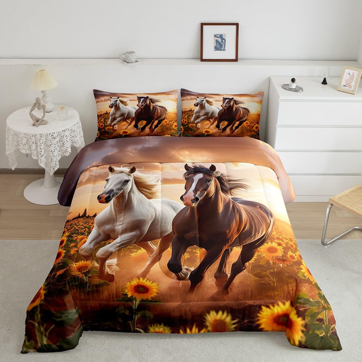 Edredón matrimonial de caballo Feelyou lavable y resistente para niños y niñas
