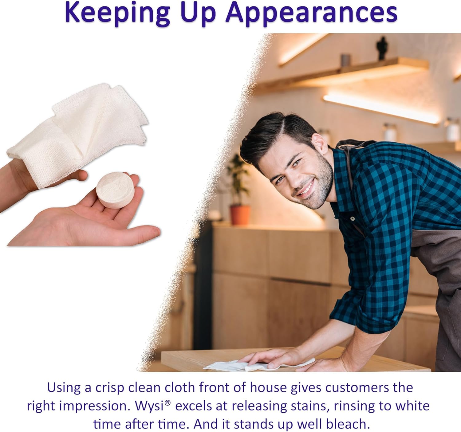 Wysi Compressed Kitchen Bar Mop Towels - Just Add Water Reusable Commercial Cleaning Rags - Super Absorbent Restaurant Towels - Compact - Compostable 17x21, 120 Count (Case of 10 Dozen)