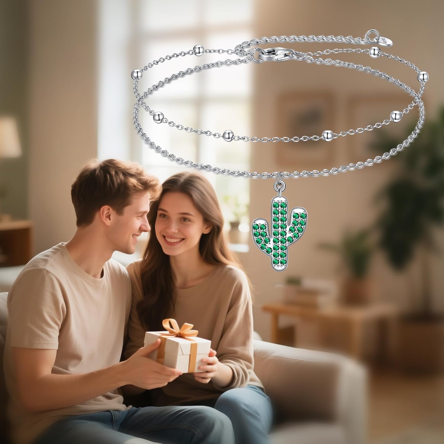 Cactus Bracelet Anklet S925 Sterling Silver Pendant Cactus Jewelry Gifts for Men Women