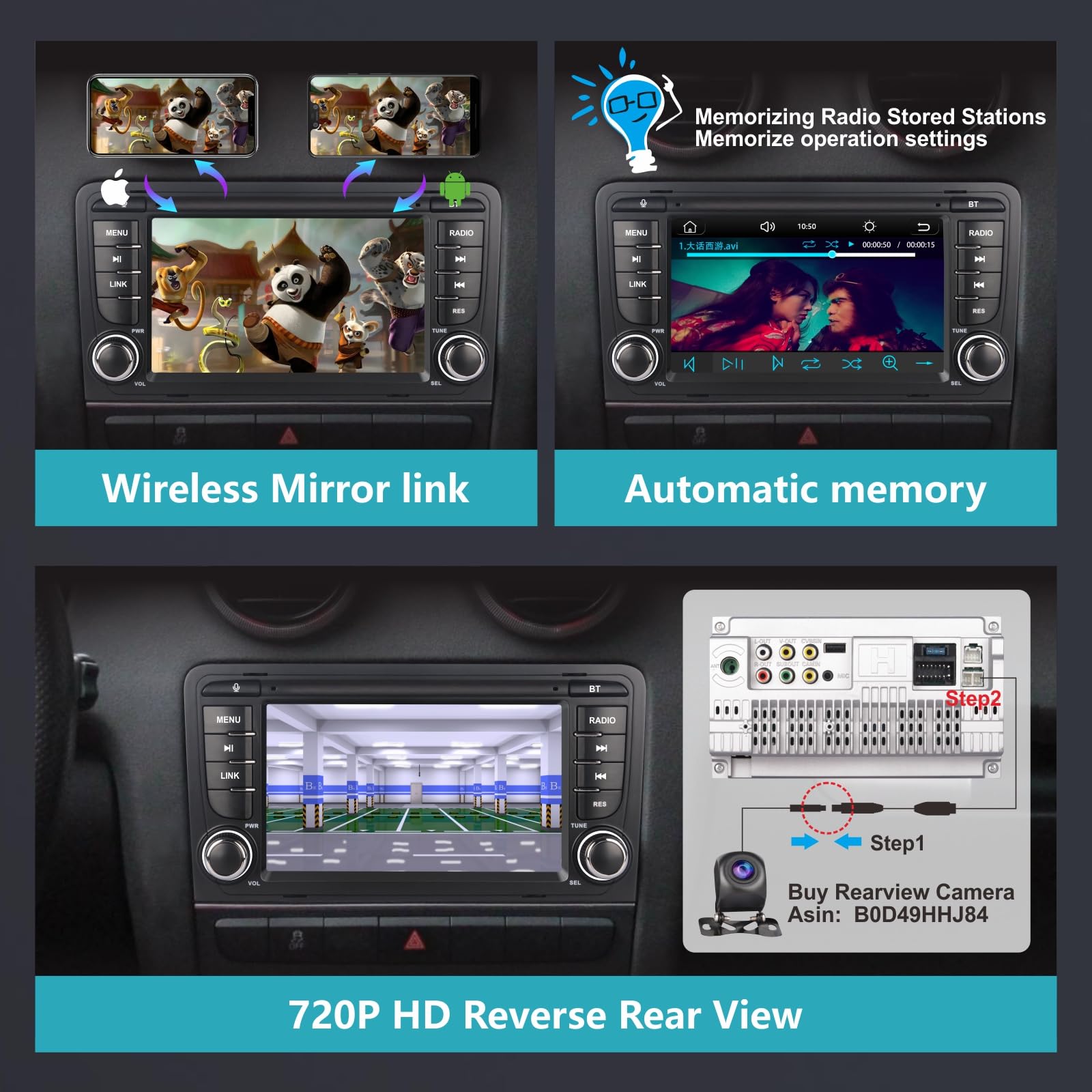 Autoradio per Audi A3 8P 2003-2012,con Sistema Linux & Display IPS 7",CarPlay Wireless e Android Auto Integrati,Comandi al volante originali,Bluetooth 5.0,RDS AM/FM,USB,EQ/DSP & Alta Potenza