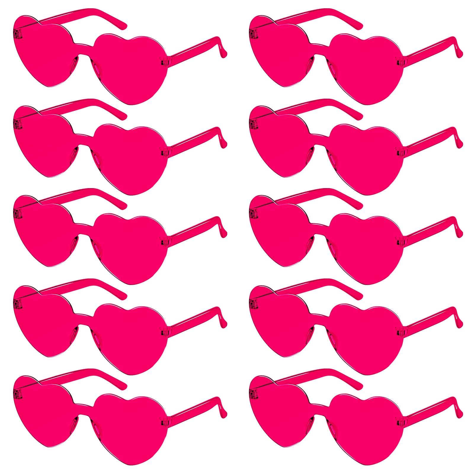 SelfTek 10 Pcs Rose Red Heart Glasses Rimless Heart Sunglasses Colored Love Party Glasses Multipack Transparent Colorful Fashion Funky Eyewear for Women Men — image 1