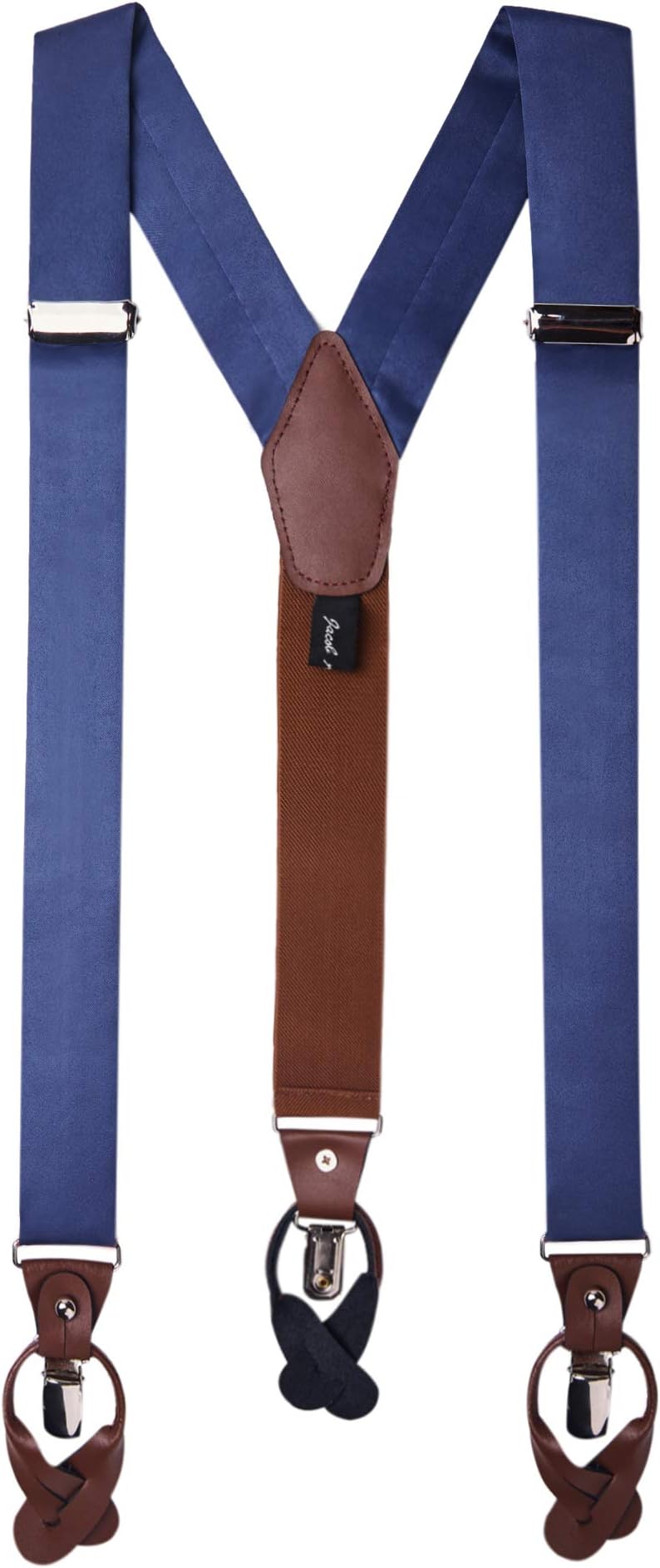 Jacob Alexander Men's Solid Fabric Suspenders Braces Convertible Leather Ends and Clips Y-Back