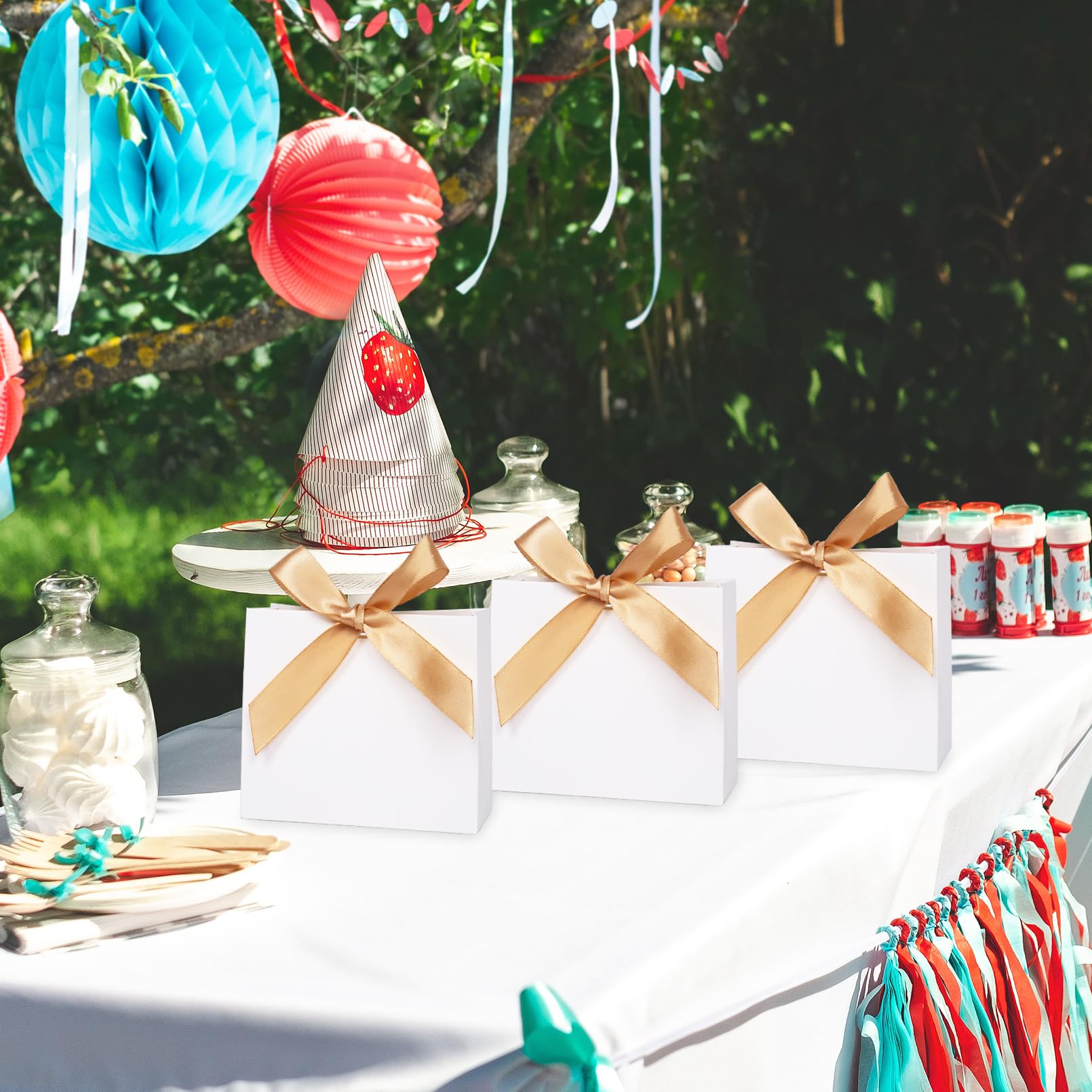 Sacchetti di carta con fiocchi, sacchetti regalo con manici, sacchetti portatili per feste con manici per compleanni, matrimoni e feste, confezione da 10 (40 x 28 x 12 cm, nero