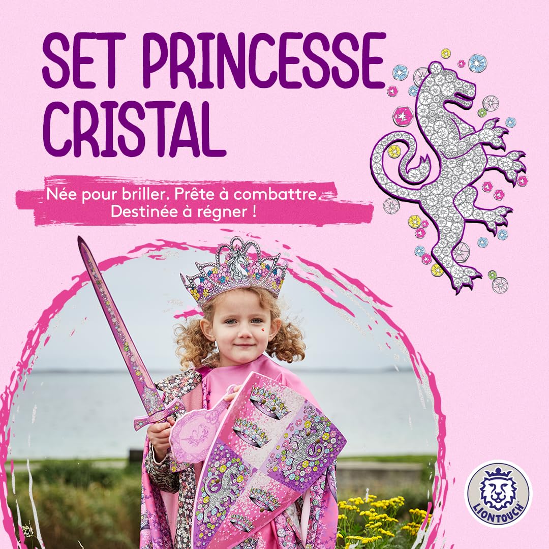 Liontouch - Épée et Bouclier de Princesse en Cristal pour Filles - 3-8 Ans | Jouet Médiéval en Mousse Rose et Argent Style Lionne | Accessoires d'Armes Sûres pour Déguisements et Costumes Royaux