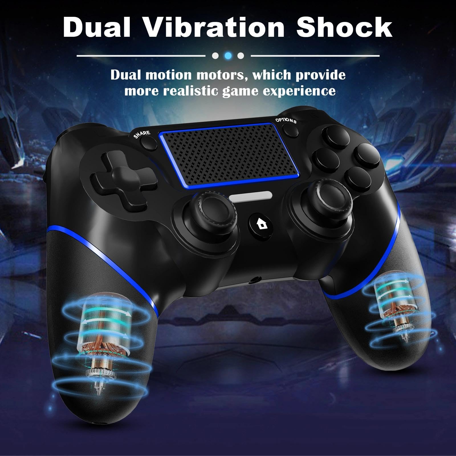 CHEREEKI Mando para PS4 con Bluetooth, Mando Inalámbrico para PS-4 con Turbo/Sensor Giroscópico de 6 Ejes/Doble Vibración/Panel Táctil/Conector de Audio de 3,5mm(600mAh)