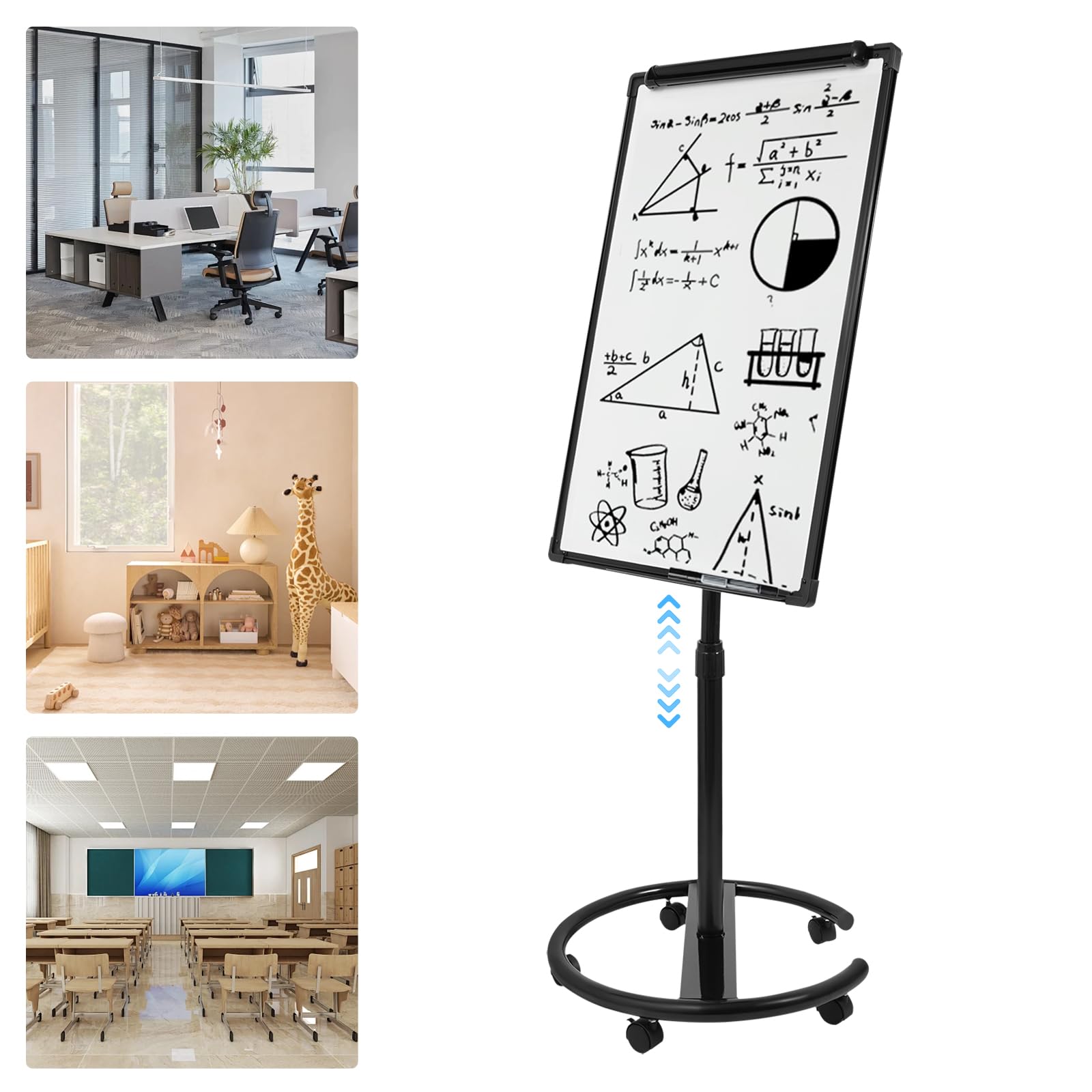Weiß Einseitige Zeichentafel, Höhenverstellbare Zeichentafel Tragbares Magnetisches Whiteboard, für Hause Büro Schule 90 * 60cm