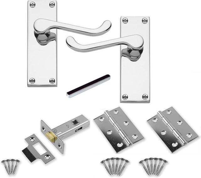 1 Set of Victorian Scroll Latch Door Handles Polished Chrome Hinges & Latches Pack Sets 120mm x 40mm Backplate - Golden Grace