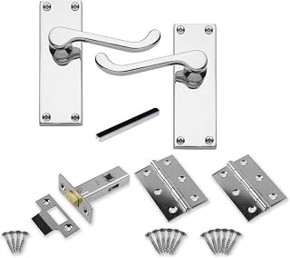 1 Set of Victorian Scroll Latch Door Handles Polished Chrome Hinges & Latches Pack Sets 120mm x 40mm Backplate - Golden Grace
