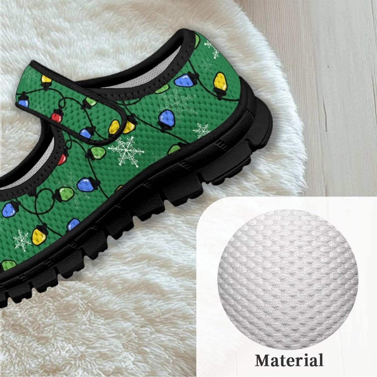 Christmas Print Girls Mary Jane Sneakers Dress Dance Shoes Athletic Walking Shoes for Outdoor Christmas Party,Activity,Wedding