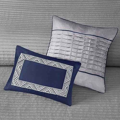 Miniatura 18 de Madison Park Juego de edredón Queen de jacquard lustroso y purpurina, conjunto de cubrecama para cama tamaño Queen  para todas las estaciones, juego