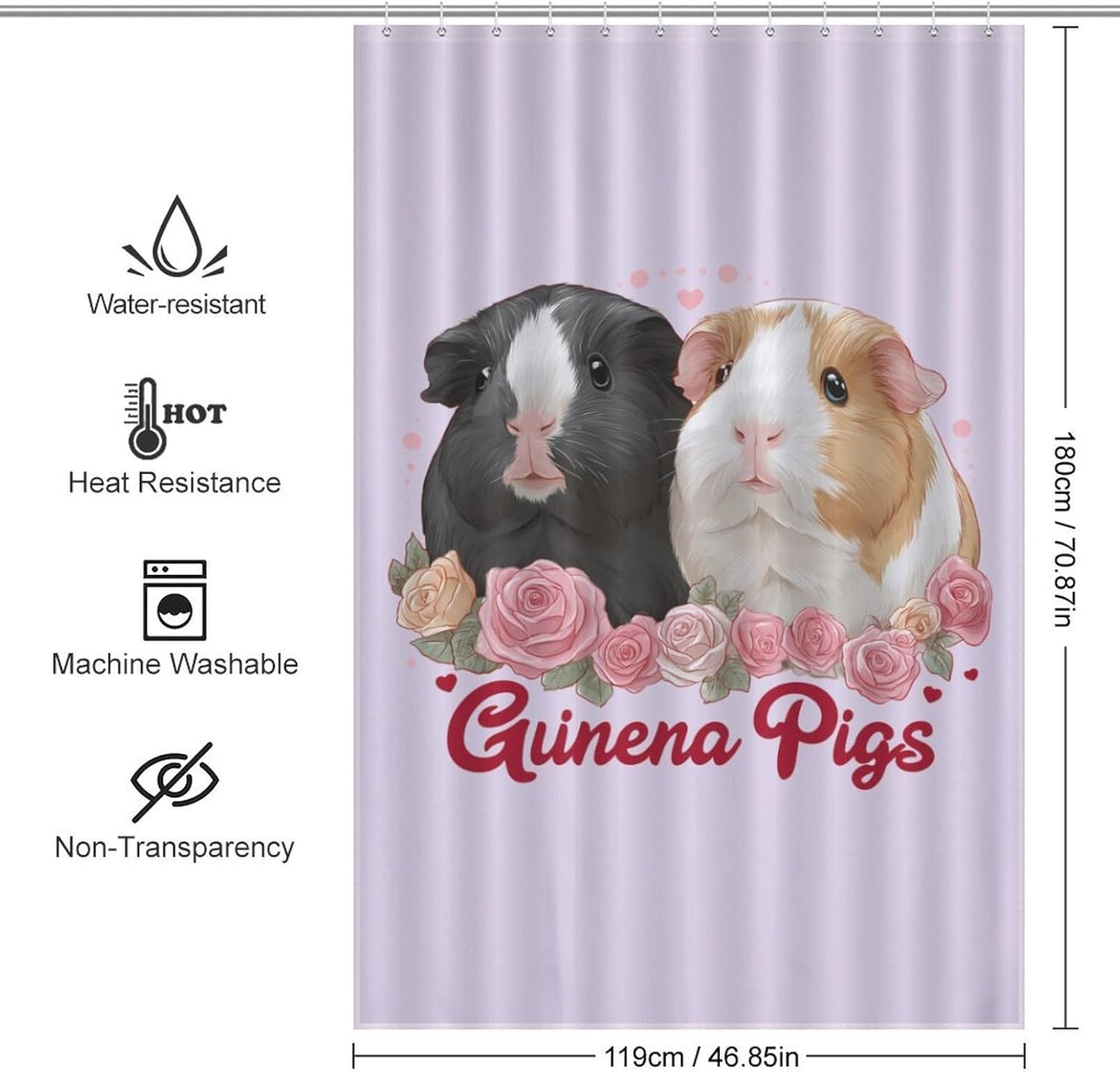 Guinea Pigs Shower Curtain 46.85x70.87Inch（119x180cm） Polyester Bath Curtain Shower Curtains Printed Decorative